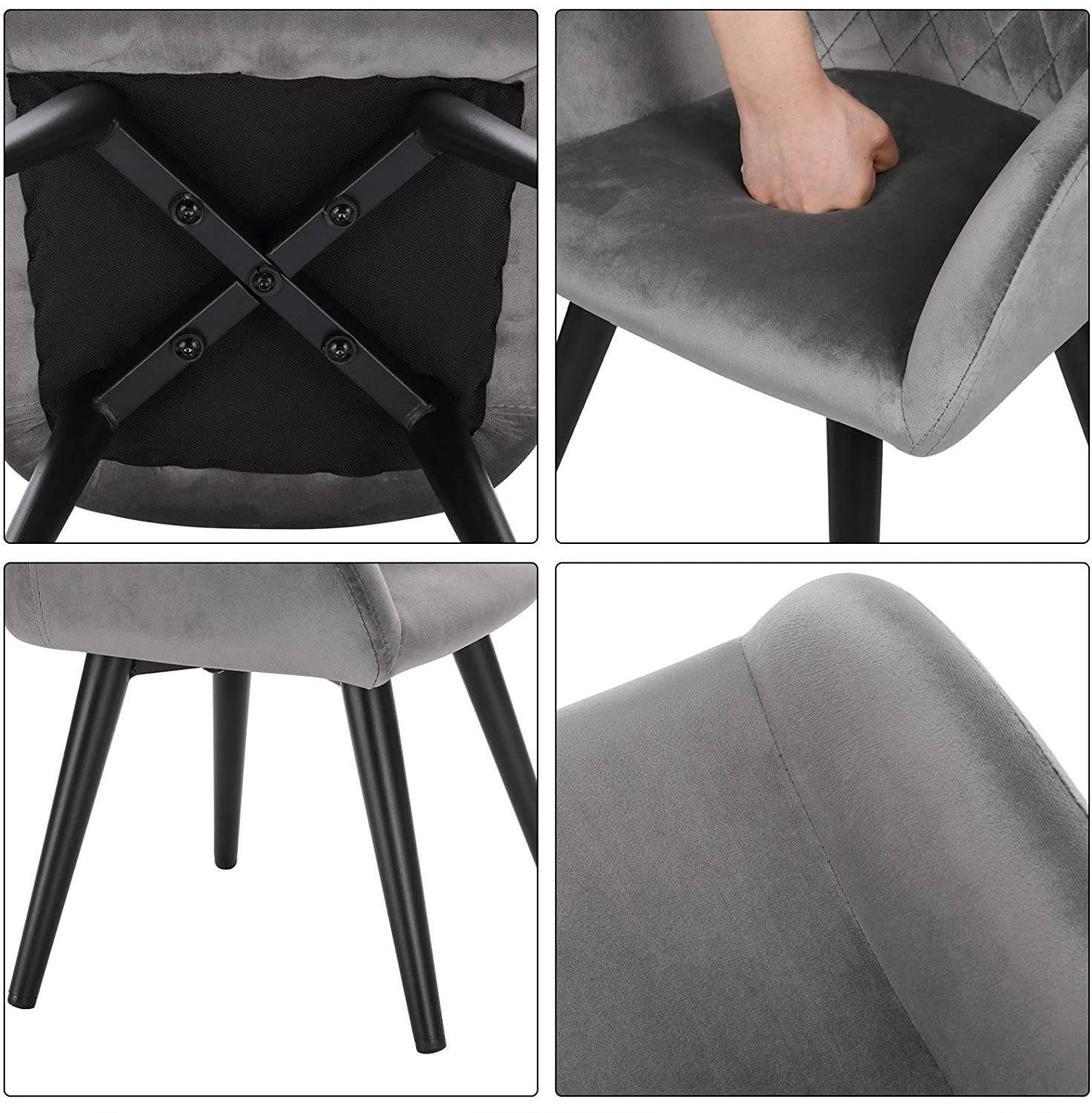 Woltu Stuhl, Grau Kinderstuhl Samtstoff Metallbeine, mit Rückenlehne,