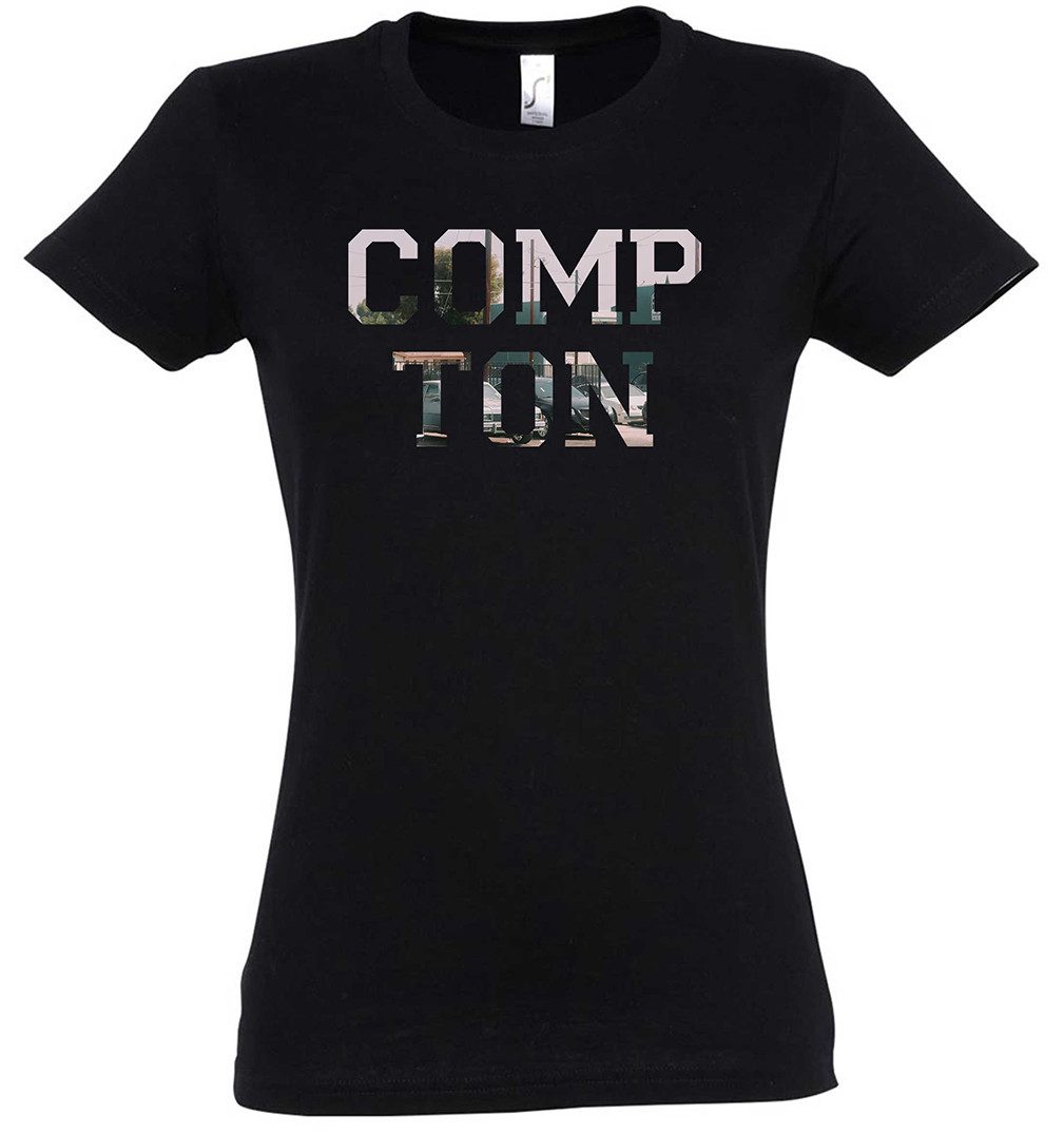 Print-Shirt Compton Damen T-Shirt California Ghetto Kalifornien Los Skyline Stadt