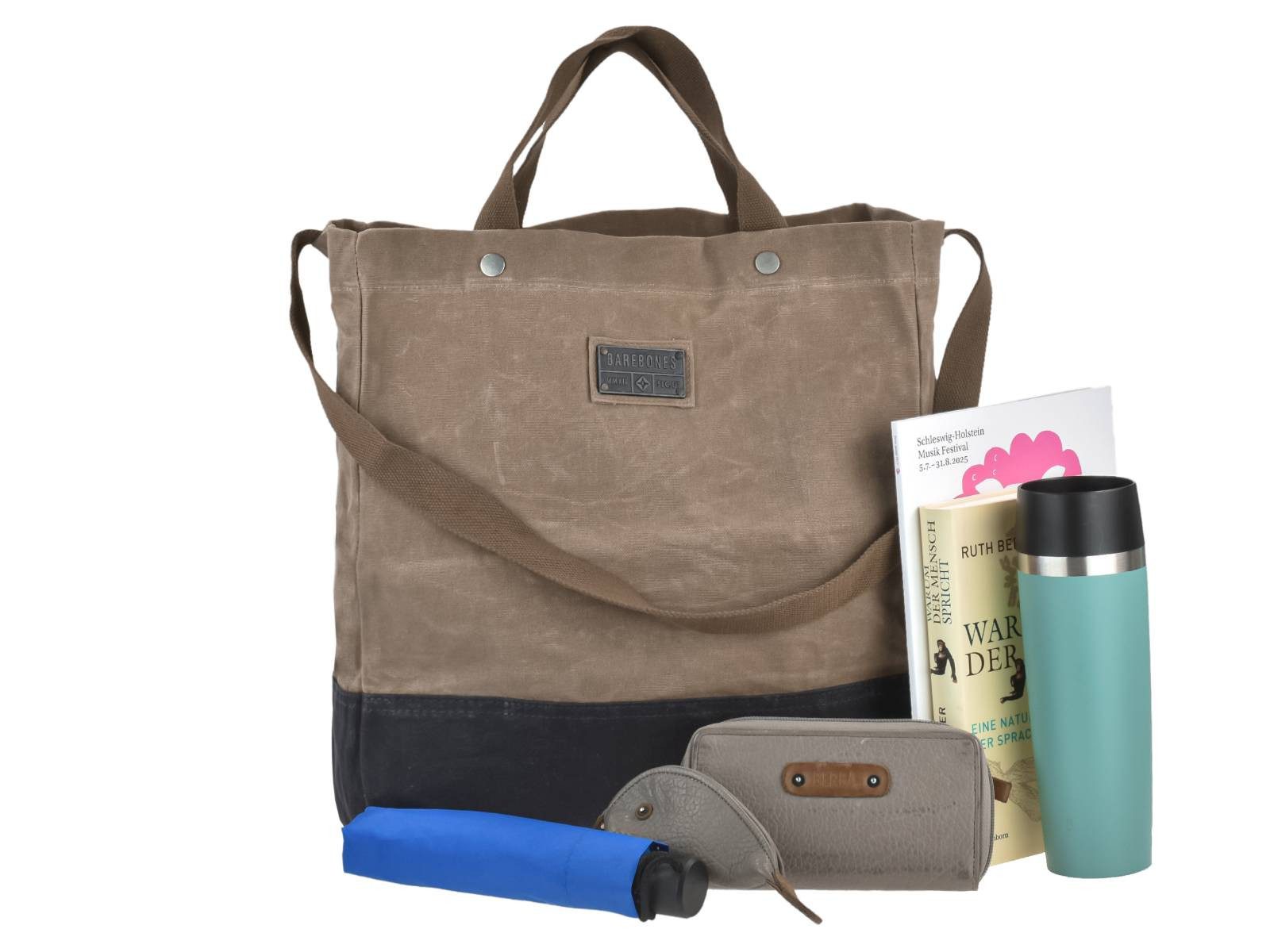 Barebones Shopper "Neelum" große Canvas Einkaufstasche im Vintage Retro Look khaki, strapazierfähig, robust, für Camping und Outdoor