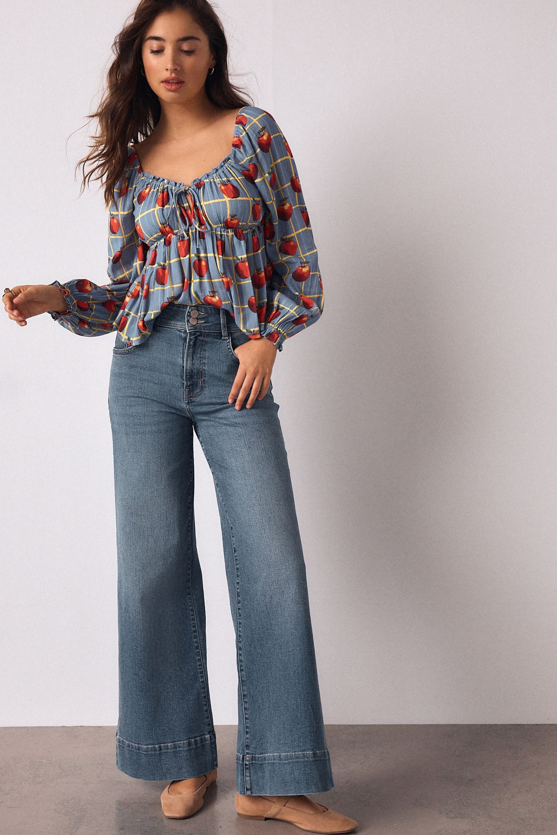 Next Stretch-Jeans Hochbund-Jeans mit weitem Bein und Stretch (1-tlg)