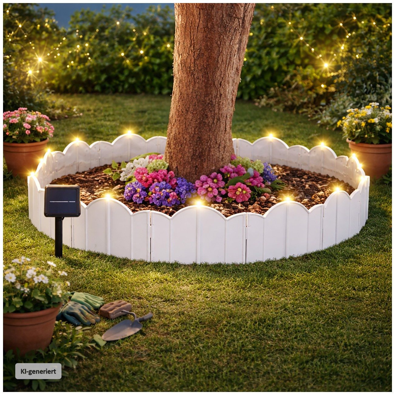 HTI-Living Beetumrandung Beetumrandung Nessa Solar Cloud 12-teilig Weiß, LxH: 21x17 cm, Set, Beetumrandung mit 12 Modulen inkl. Solarbeleuchtung, Beetbegrenzung Beeteinfassung Rasenkante