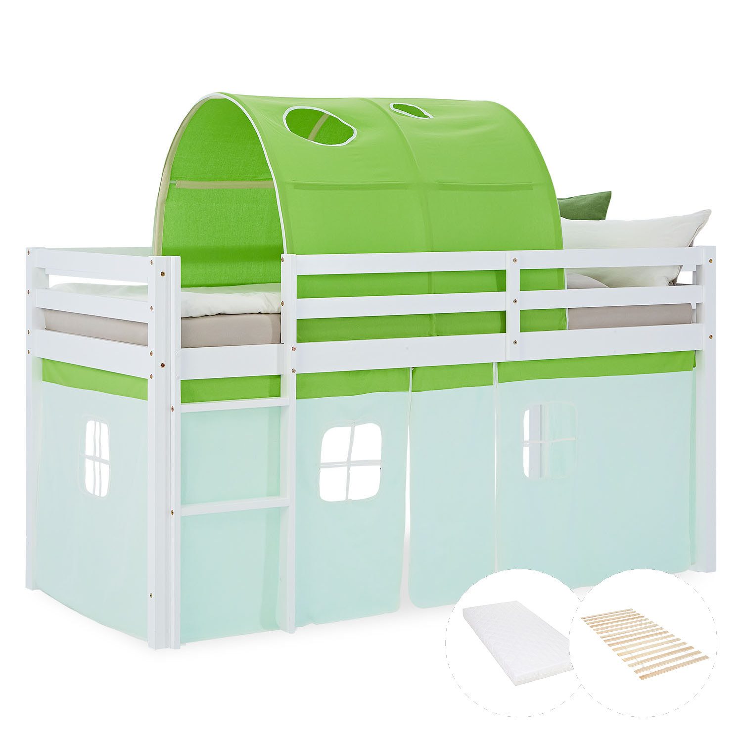 Homestyle4u Hochbett 90x200 Vorhang Stockbett Kinderbett Holz Kiefer Weiß G günstig online kaufen