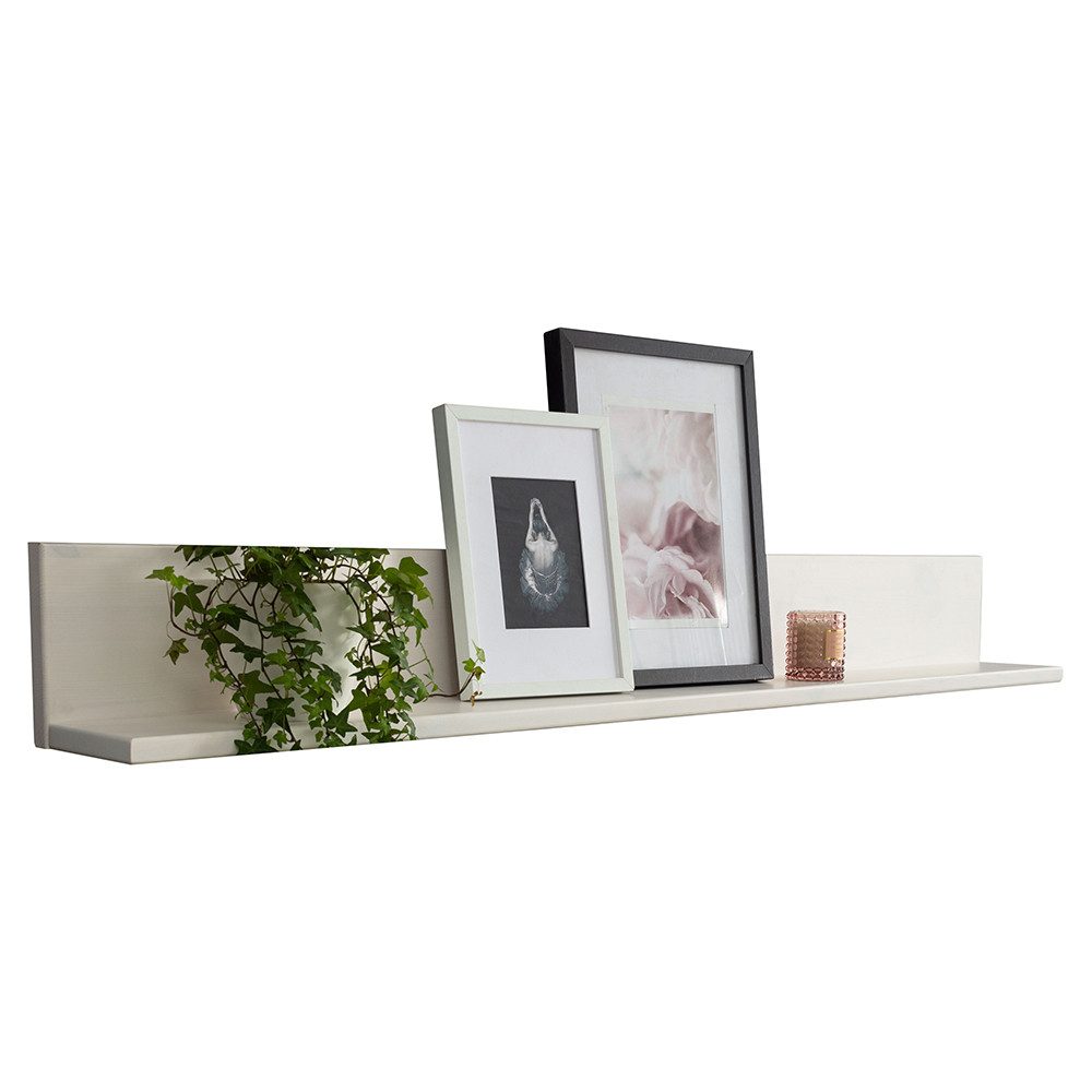 Lomadox Wandregal WILSON-69, in weiß Kiefer Massivholz, Wohnzimmer, B/H/T: 160/19/17 cm