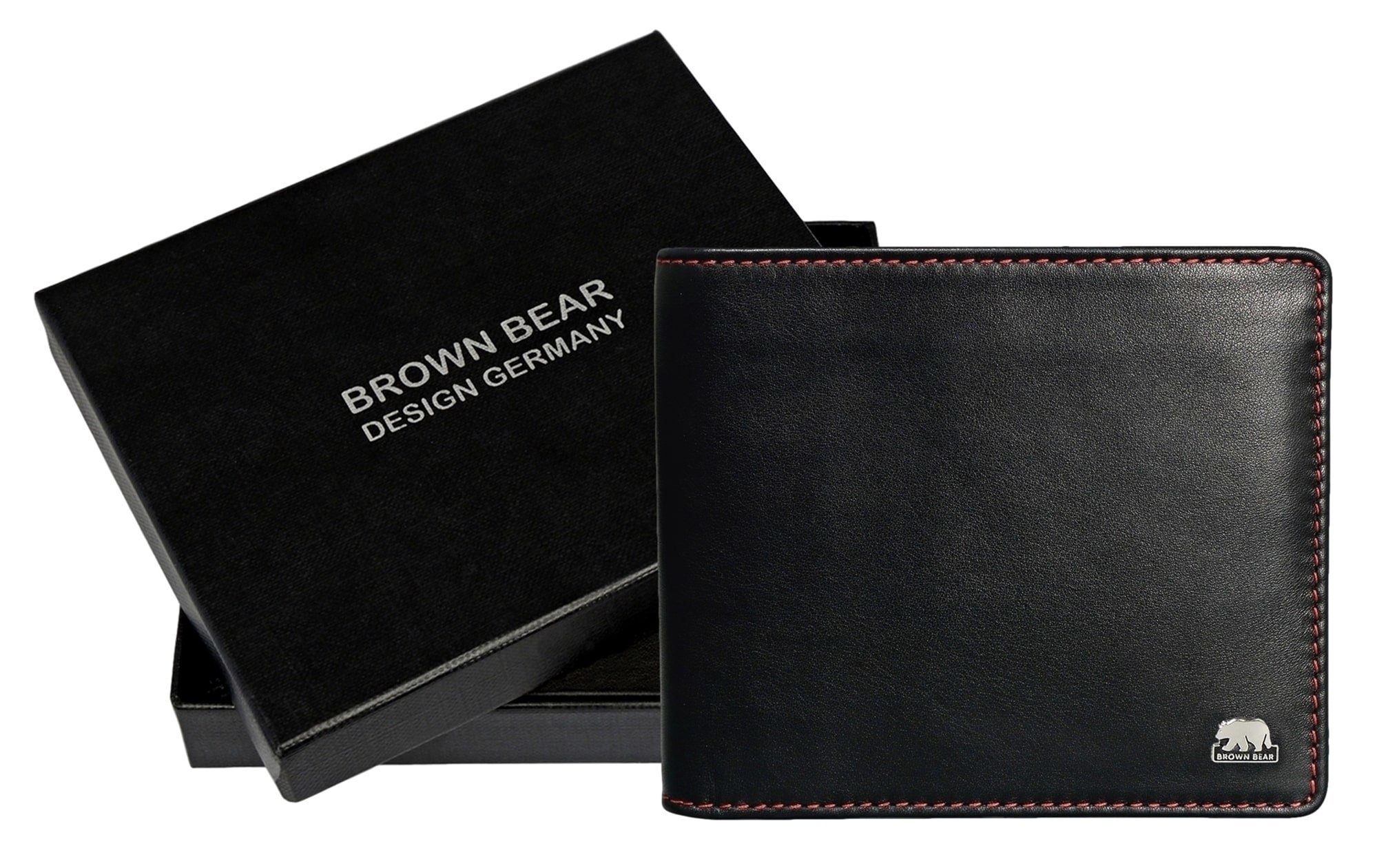 Geldbörse Modell Brown Schwarz Farbe Münzfach 6 Bear Herren aus Kartenfächern, Rot Echtleder 715 & Schwarz-Rot für Polo mit ohne
