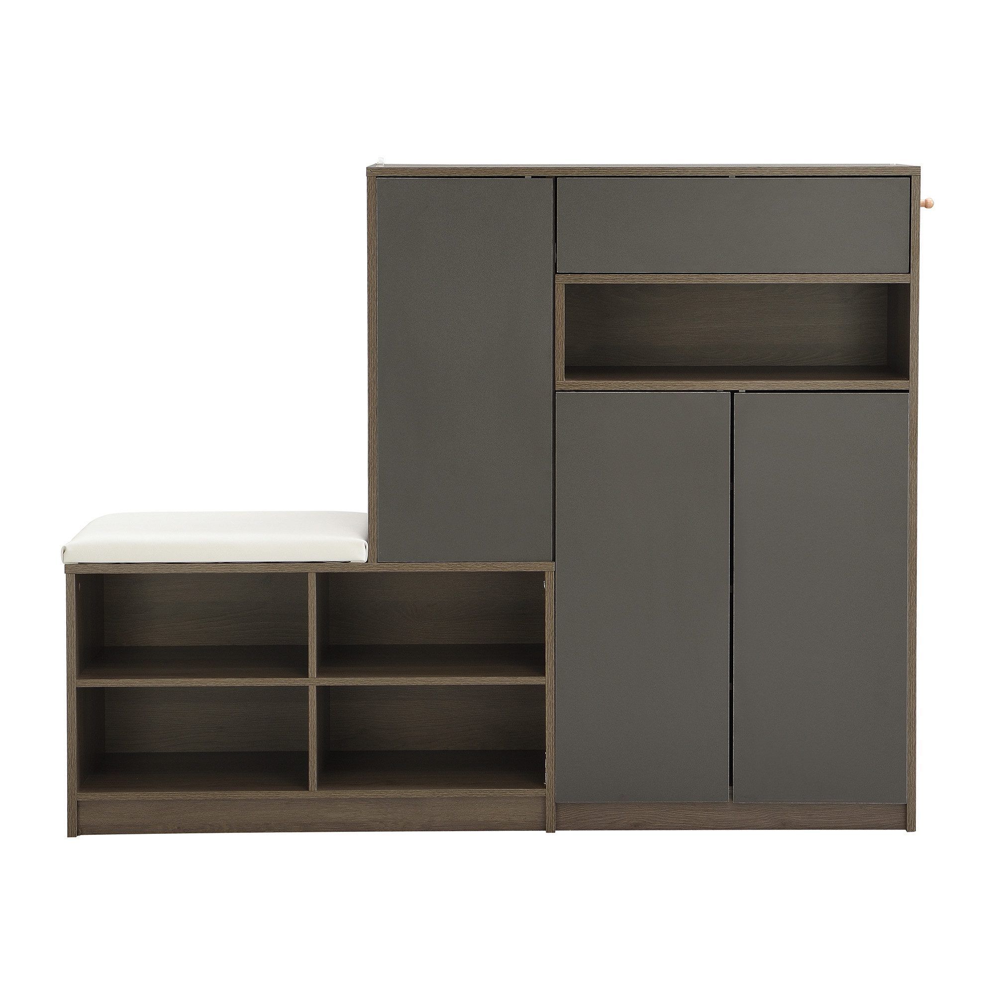 Flieks Schuhschrank (B140/T35/H110cm, 1-St., gepolsterter Sitzfläche, ca 20 Paar Schuhe) Schuhwechselhocker mit Seitenschrank Schuhbank Schuhregal