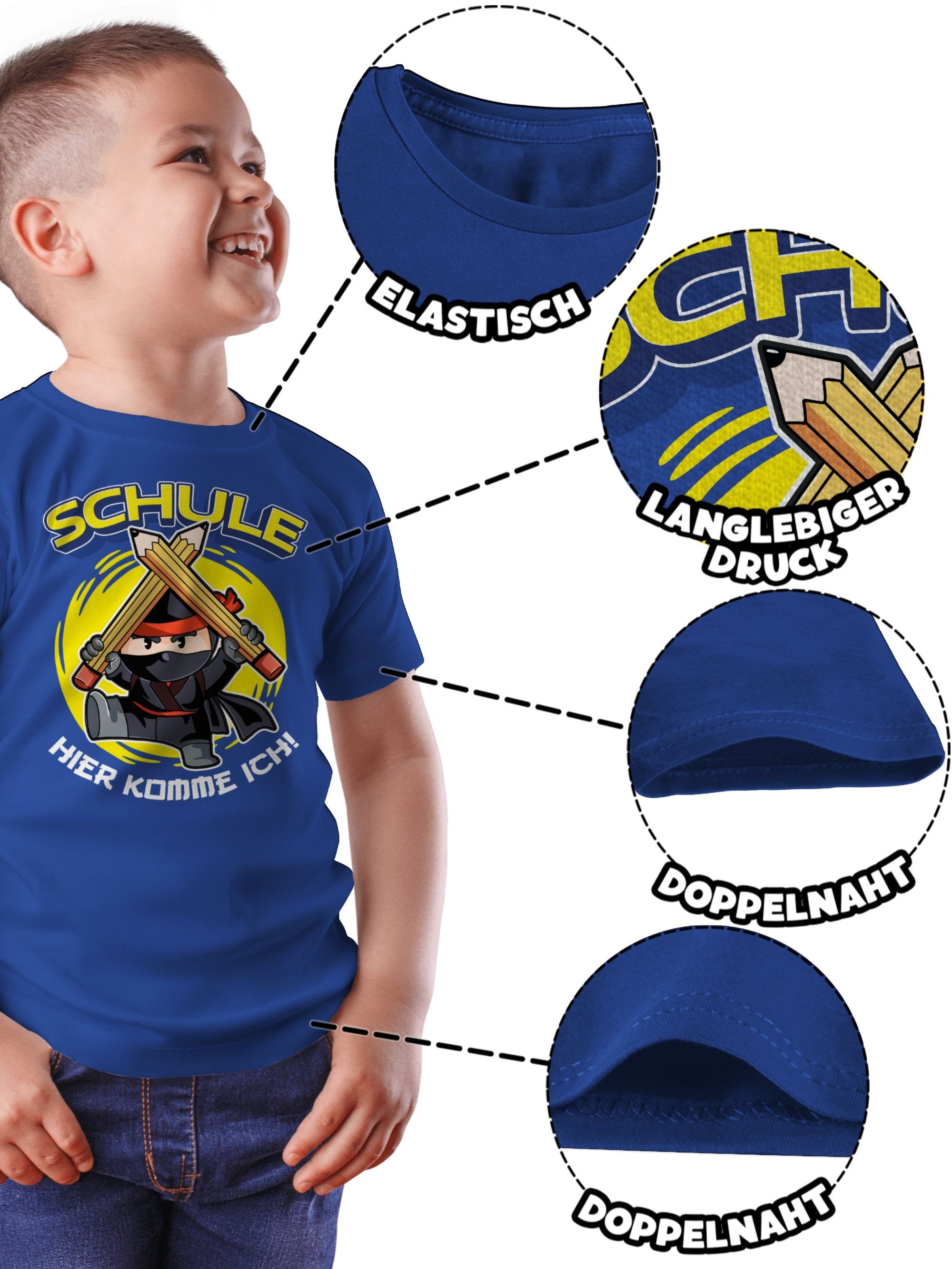 2 Schulanfang Geschenke T-Shirt Schule ich! Royalblau Ninja Shirtracer Hier Junge Einschulung komme