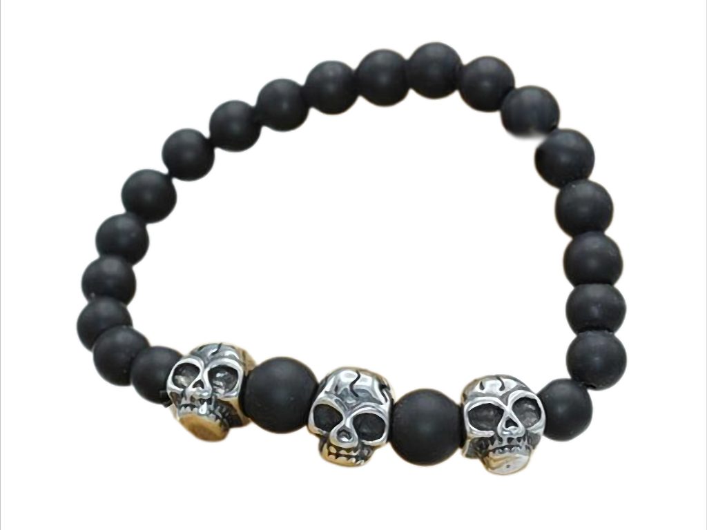 Westernlifestyle Perlenarmband Skull Lava Force Armband mit Lavasteinkugeln und Totenköpfe