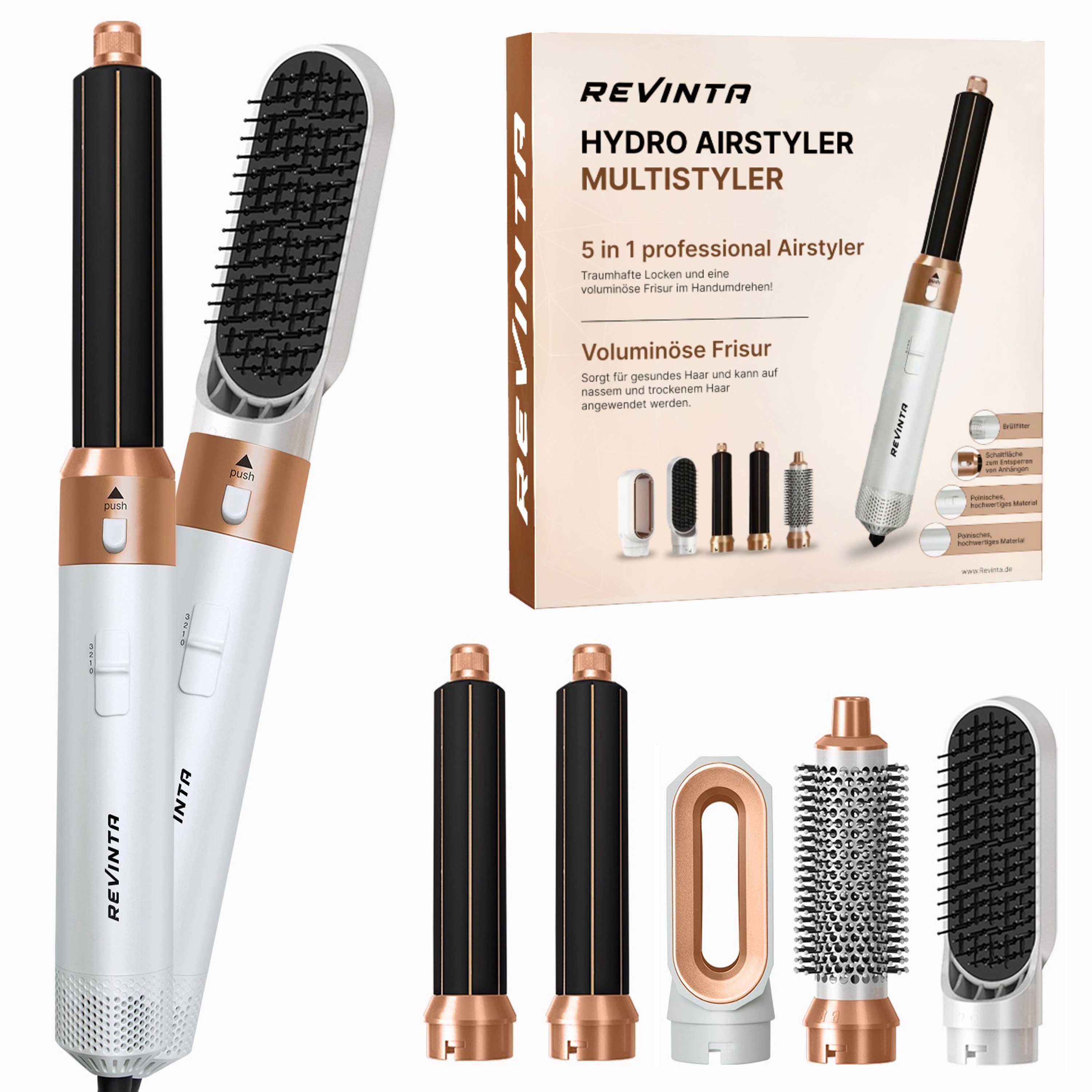 Revinta Multihaarstyler Lockenstab 5-in-1 Hairstyler Lockenstäbe Set, Negativ Ionen