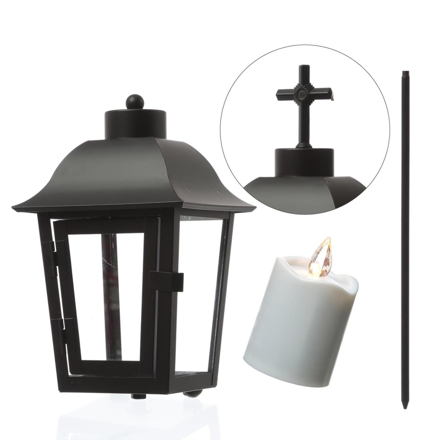 MARELIDA LED Laterne Grablaterne mit LED Kerze Grablicht wechselbare Spitze günstig online kaufen