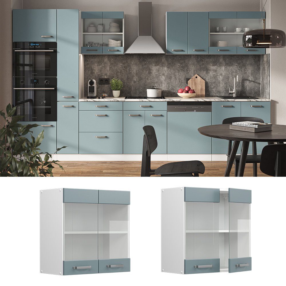 Vicco Glashängeschrank R-Line, Blau-Grau/Weiß, 60 cm günstig online kaufen