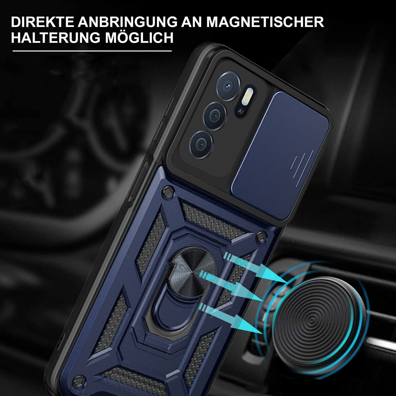 betterfon Handyhülle Panzerhülle für Oppo A16 mit Kameraschutz & Ringhalter, Outdoorhülle mit Smartstand und Silikonkern