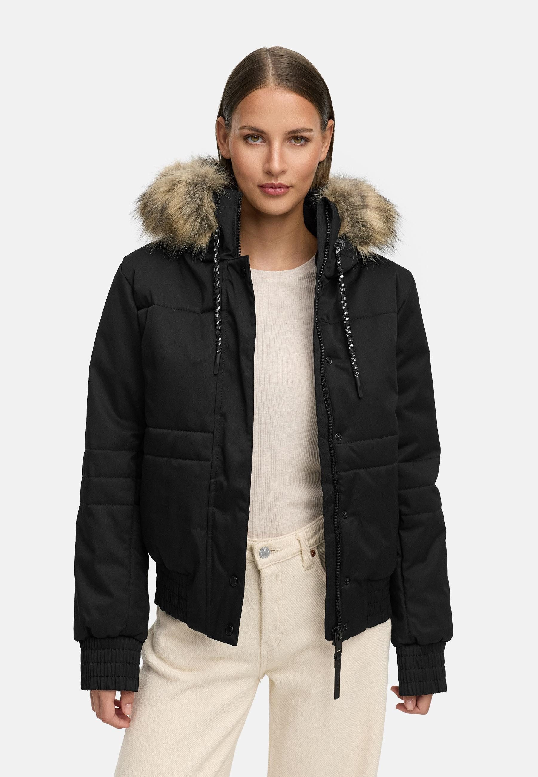 Ragwear Winterjacke Deluxia YOUMODO modische Damen Bomberjacke mit Kunstfell
