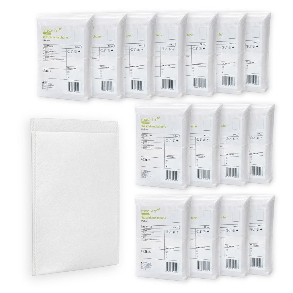 Medi-Inn Einmal-Waschhandschuh Molton, 22 x 15 cm, 50er Pack, 75 g/m², weiß (1000-St. 20 x 50 = 1000 Stück)