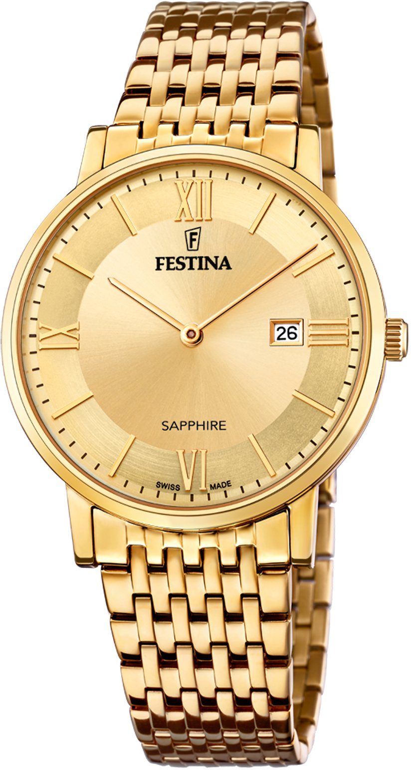 Festina Quarzuhr F20020/2, Armbanduhr, Herrenuhr, Damenuhr, Datum, Saphirglas, Swiss Made