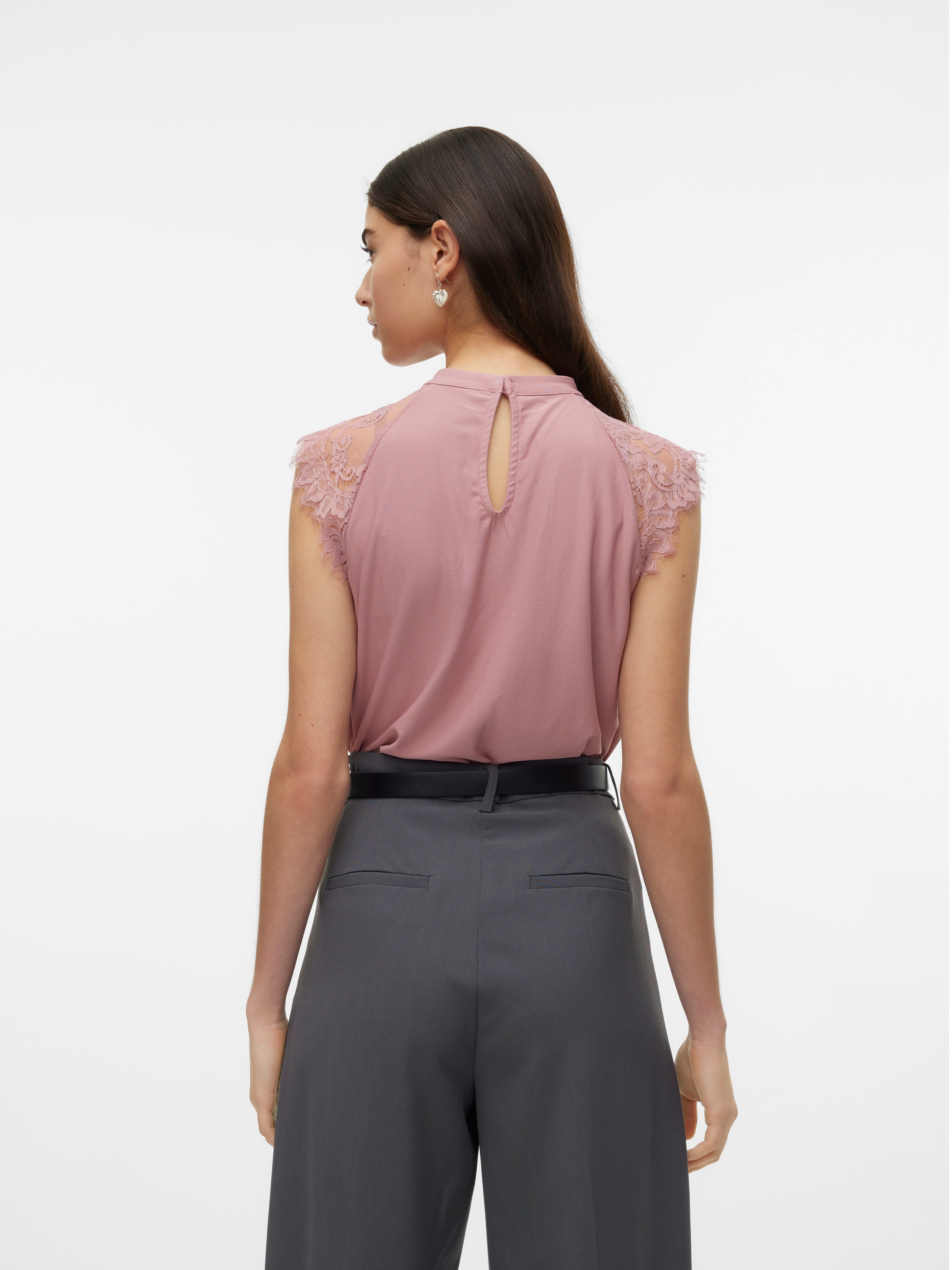 Vero Moda Spitzentop VMMILLA SL LACE TEE Materialmix, regular fit