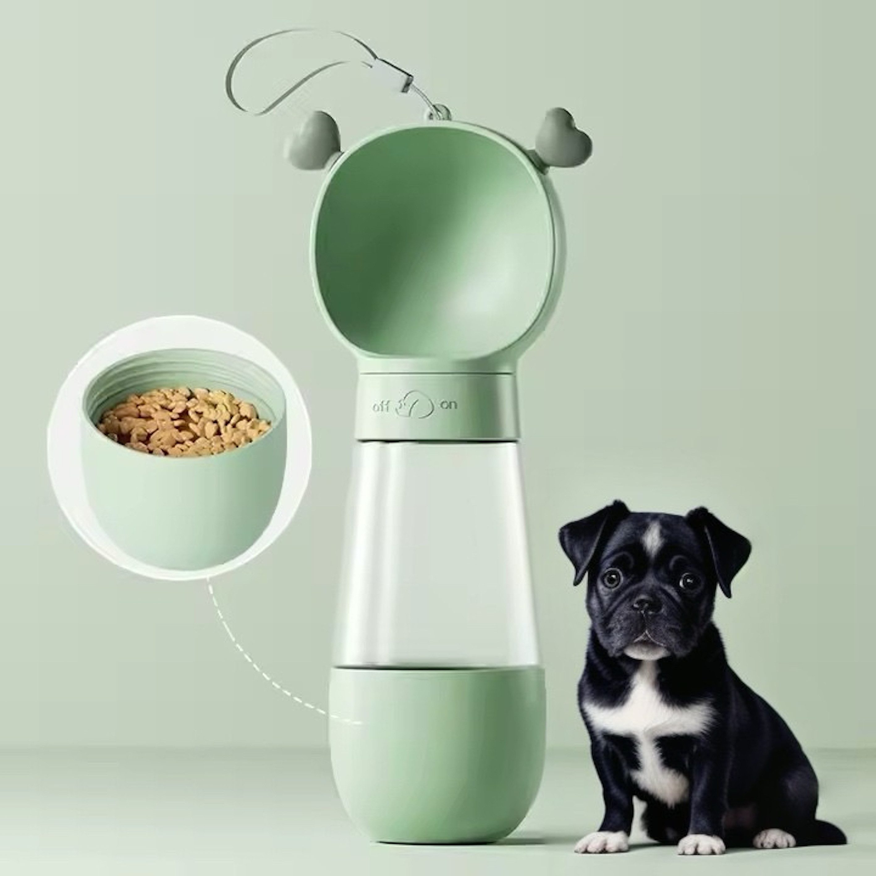 Mate for dogs Trinkflasche Hundetrinkflasche Clyde Trinkflasche unterwegs mit Leckerli-Behälter