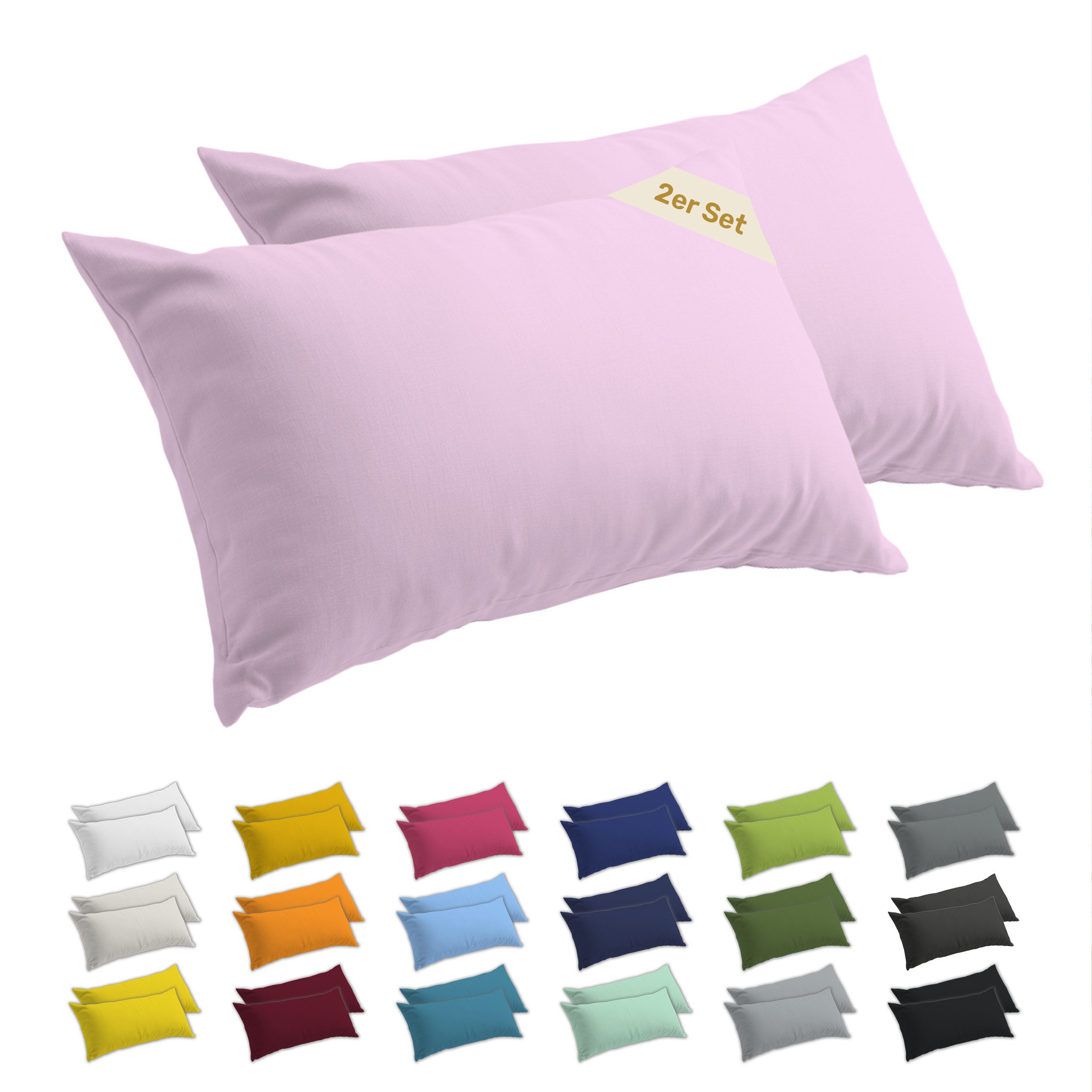 Lavea Kissenbezug 2er Set Kissenhülle Jersey, 100% Baumwolle, Kissenbezüge, (2 Stück), allergikerfreundlich - sicherer YKK-Reißverschluss - waschbar 60°C