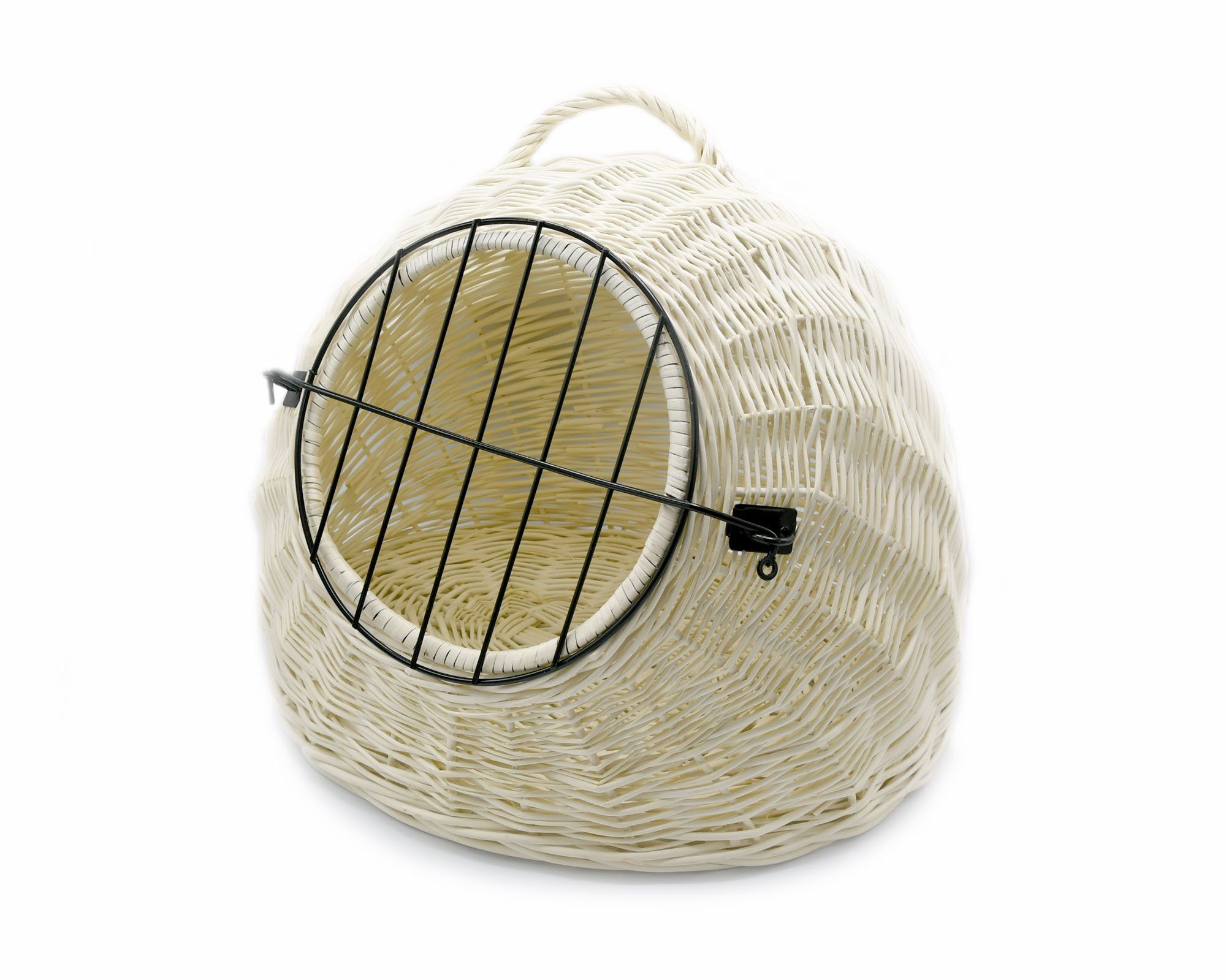 MyBer® Tiertransportbox Haustierbett Transportbox Katze Hund Höhle Korb aus Weide weiß, Weide geflochten mit Griff Handarbeit 50/40/40cm K5-583-W