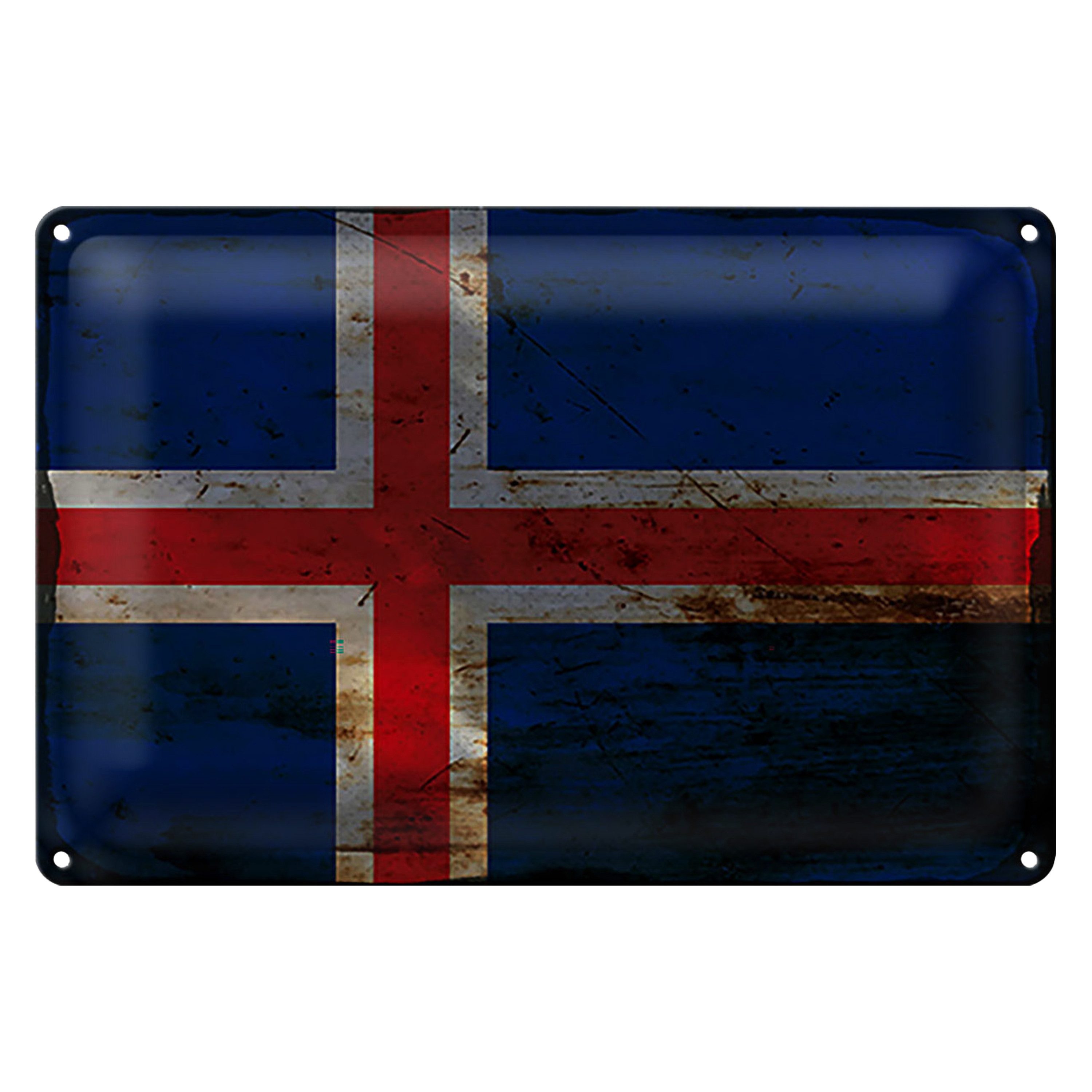 Roomando Metallschild Flagge Island 18x12cm Flag of Iceland Rost