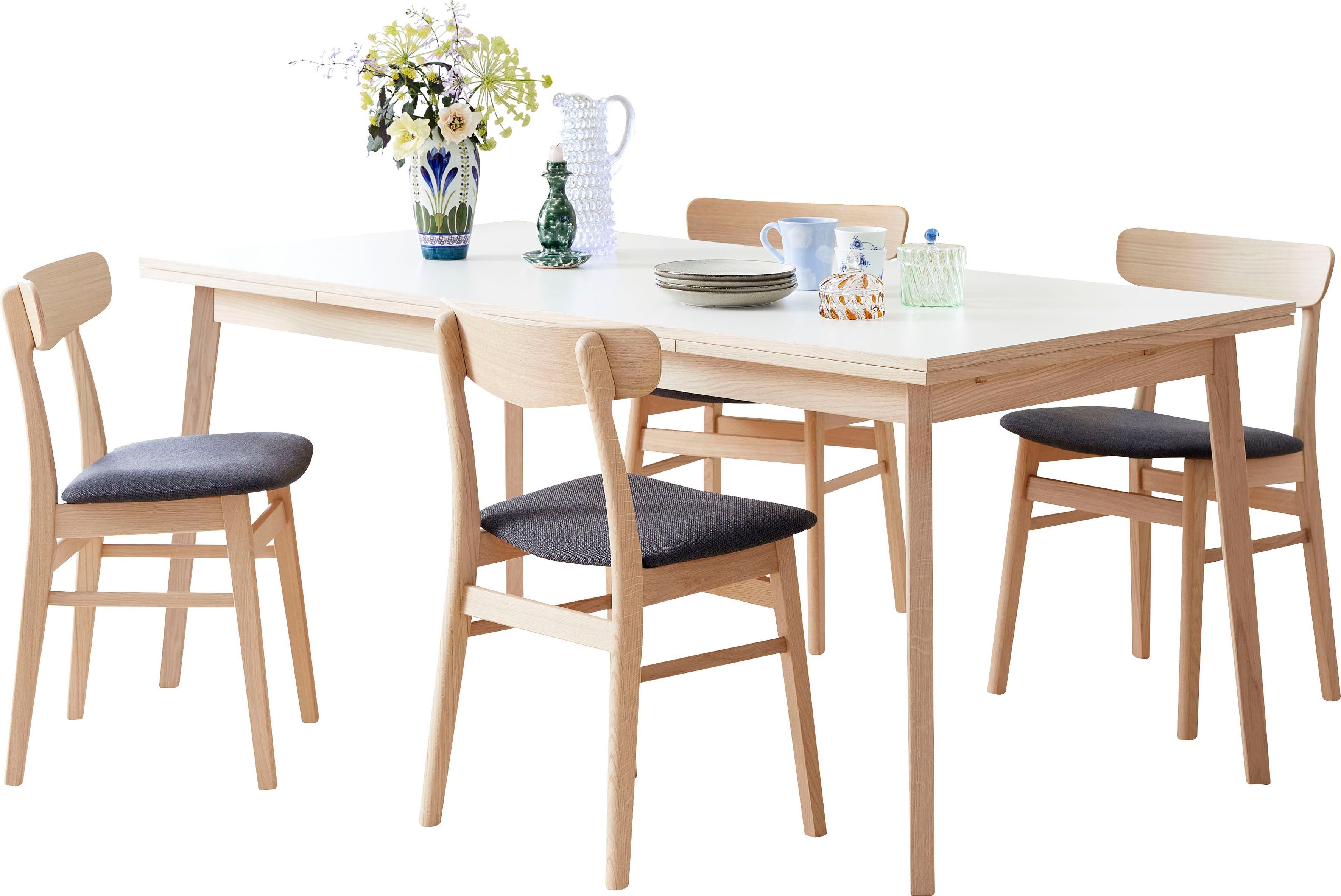 Hammel Furniture Essgruppe Findahl/Basic by Hammel Single/Mosbøl, (Set, 5-tlg), Mit Single Esstisch 180(280)x80 und 4 Mosbøl Stühle