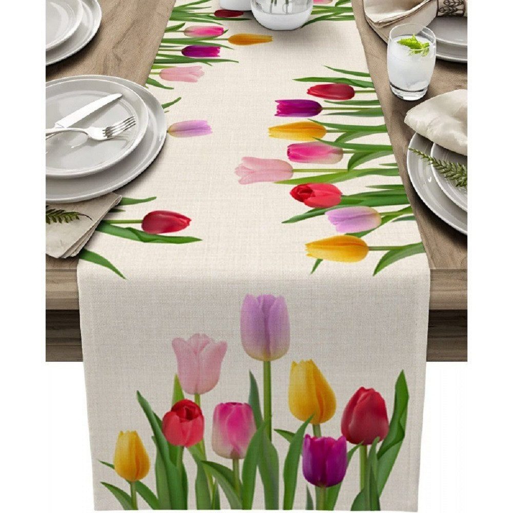 BYSURE Tischläufer (1-tlg), Tischläufer Sommer Blumen Modern Leinen Tulpen günstig online kaufen