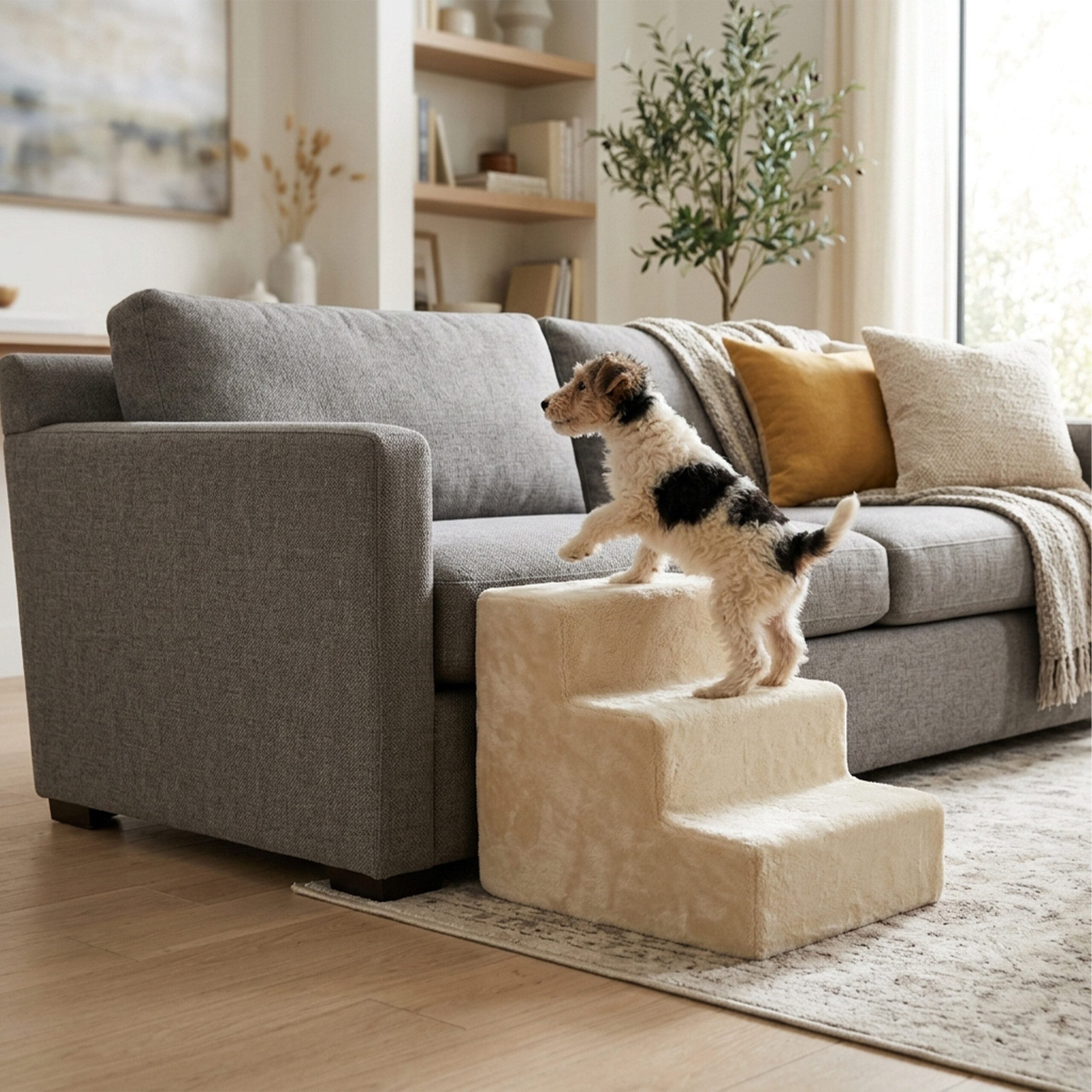 relaxdays Haustiertreppe Hundetreppe mit 3 Stufen, Beige