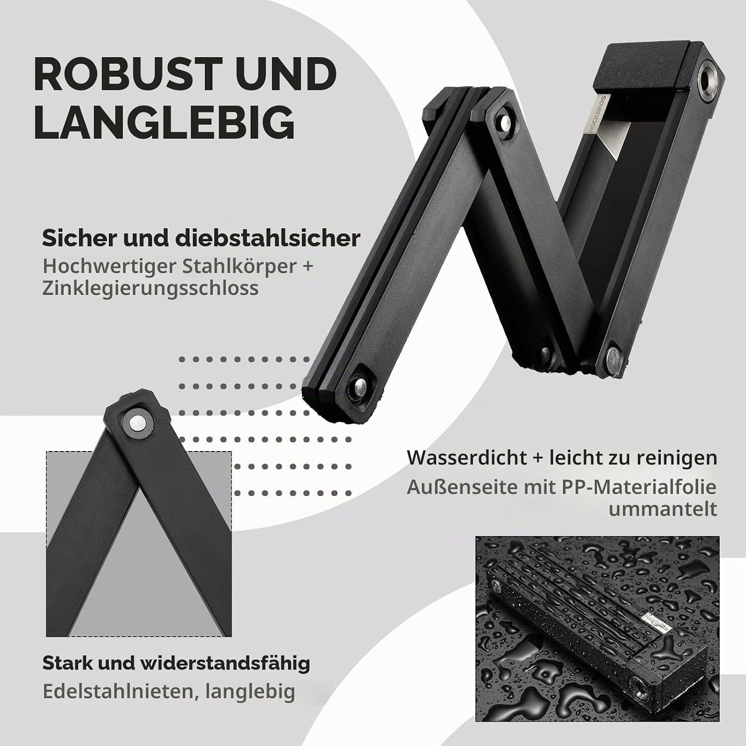 ROCKBROS Kabelschloss Faltbares Radschloss mit Diebstahlschutz und Halterung 67cm
