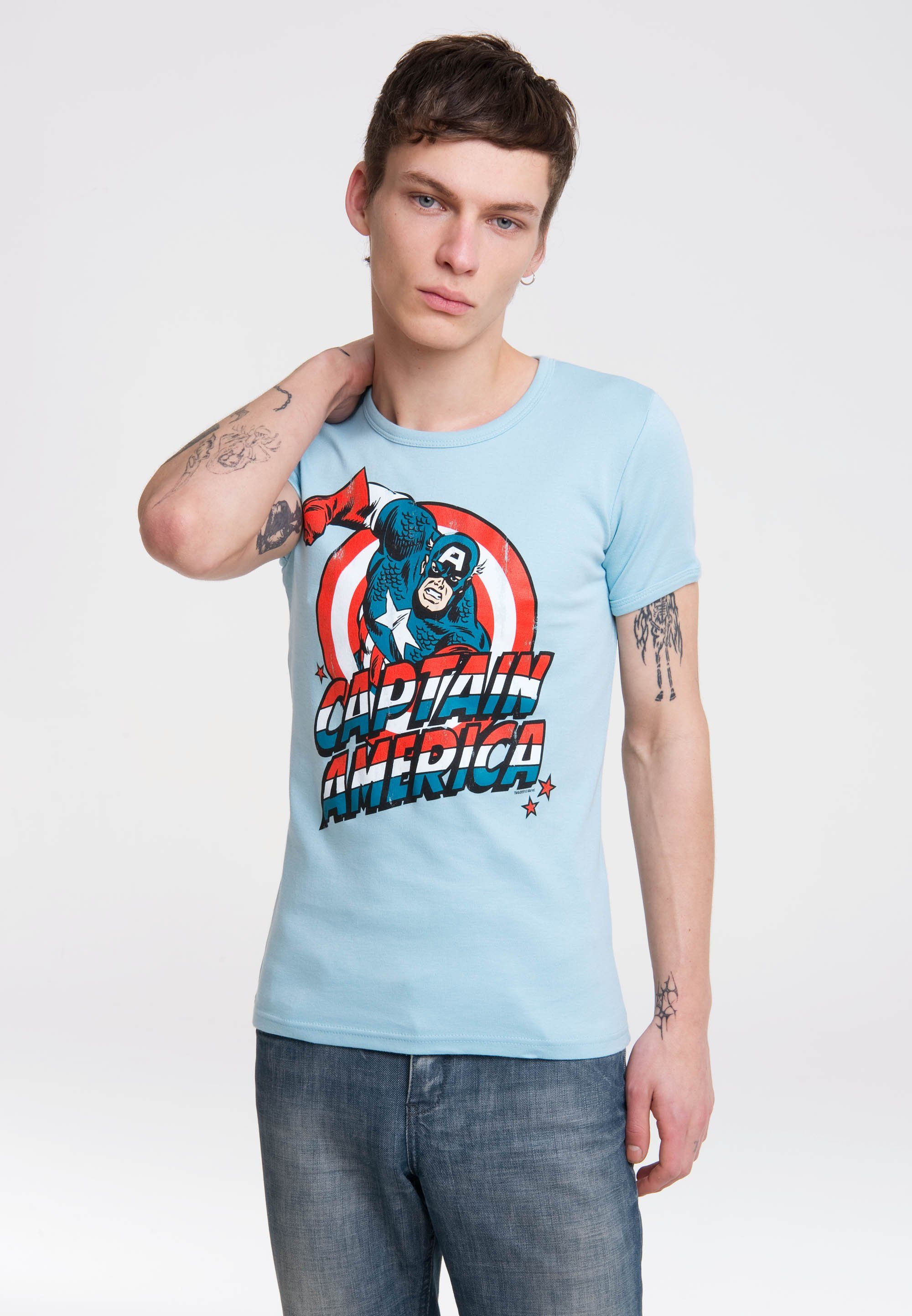 LOGOSHIRT T-Shirt Captain America mit detailliertem Print blau
