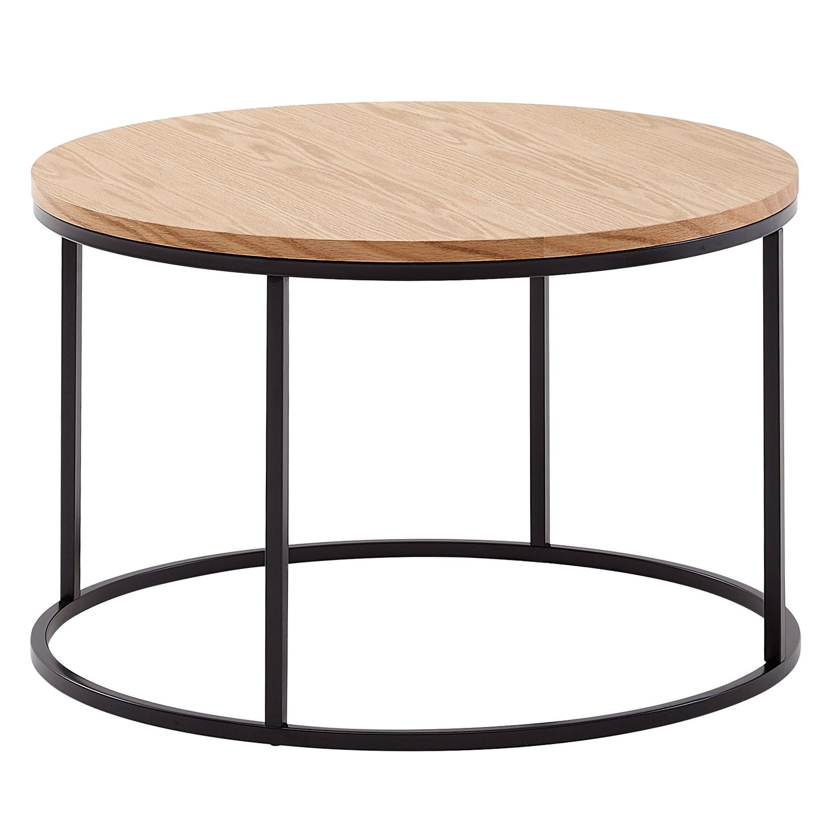 cm Tisch Design Wohnzimmertisch Holz FINEBUY Modern Sofatisch Rund, Couchtisch Kaffeetisch / Eiche), (70x70x45 FB73644 Metall,