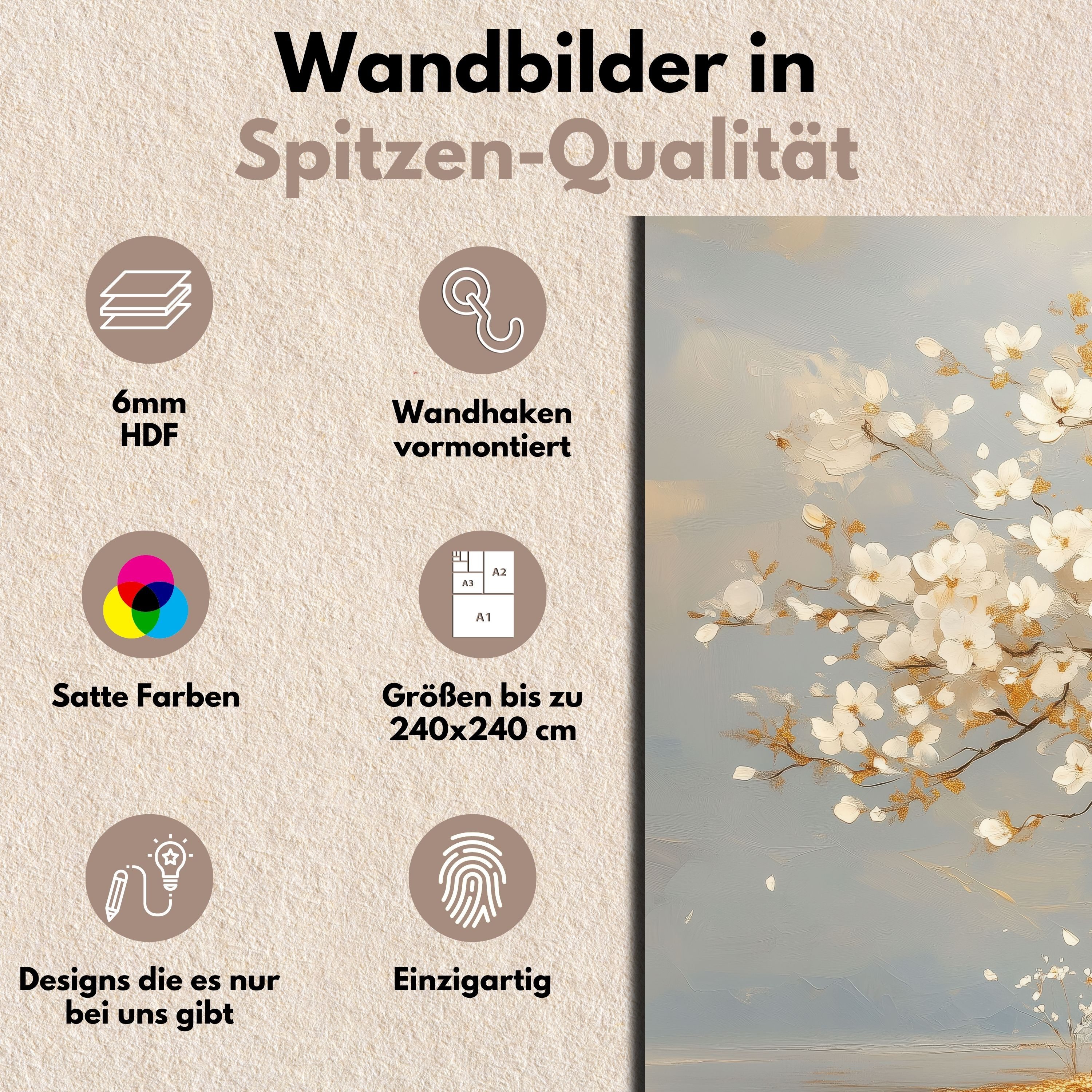DARO Design Leinwandbild Modern Abstrakt Wandbilder XXL Wandbild Wand Deko Leinwand Bilder, (Baum mit Blüten - Bild groß Wohnzimmer Schlafzimmer Küche Esszimmer – Bild 3 von 5