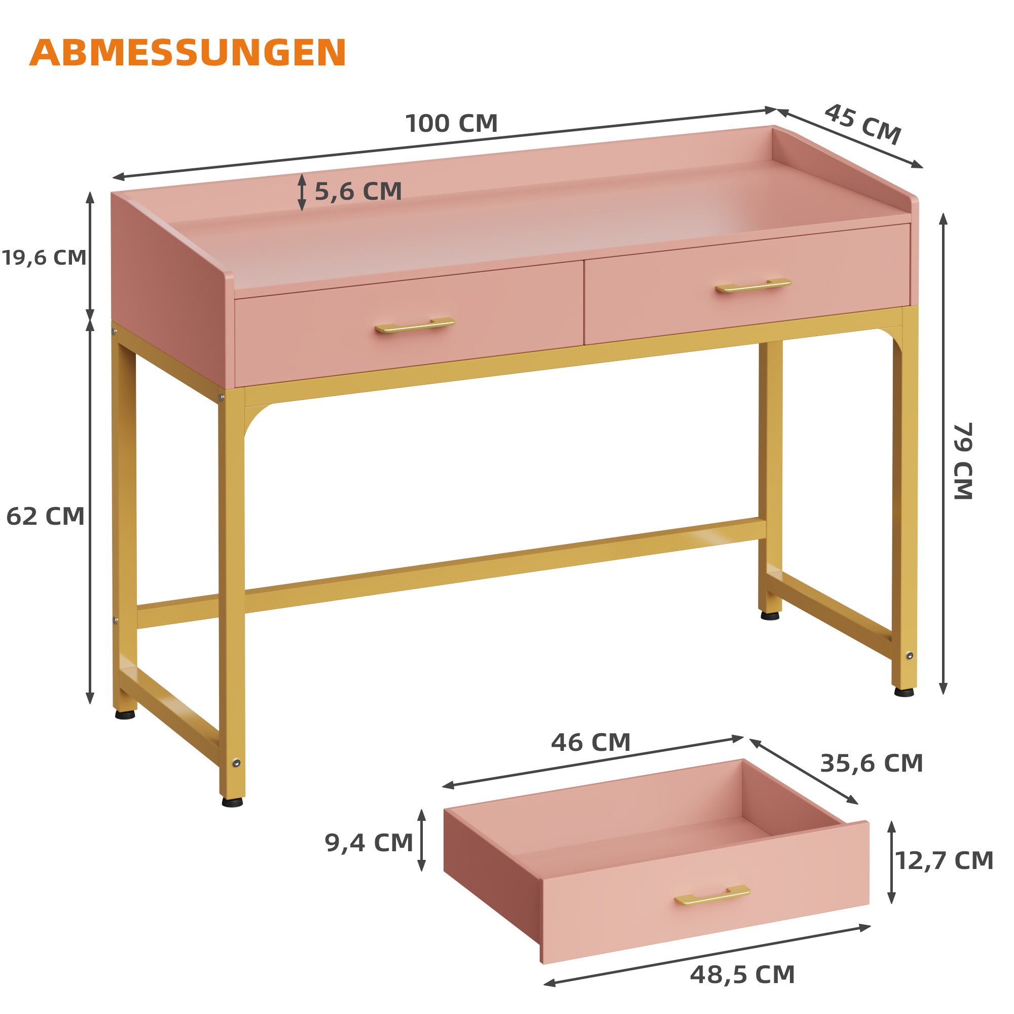 OYRREU Schreibtisch mit Schubladen/Monitorständer/Rückwand, modern, vintage Schminktisch (Set, mit Aufbewahrung), freistehender Schminktisch Boudoir