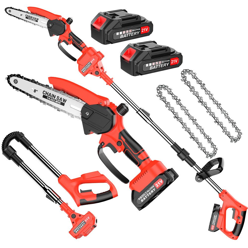 reffmov Akku-Kettensäge Teleskop Astsäge Hochentaster, Teleskopsäge Akku Astschere Satz, 2-in-1 Design Brushless-Motor