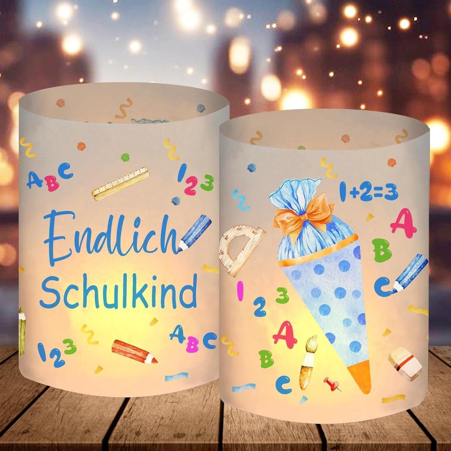 LuxusKollektion Windlicht Windlicht Tischdeko Schulanfang Schultüte ABC Blau Einschulung Junge
