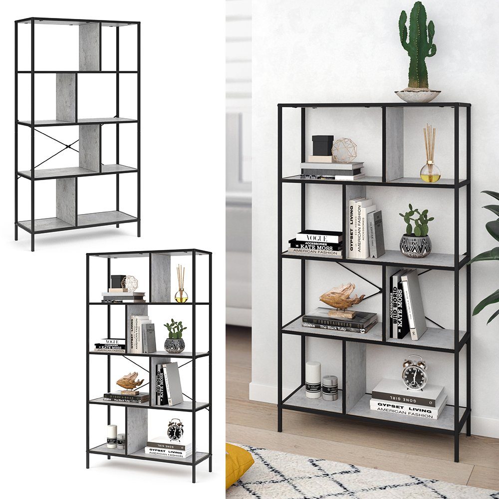 Vicco Raumteilerregal Fyrk, Beton/Schwarz, 80 x 146 cm, 1-tlg.