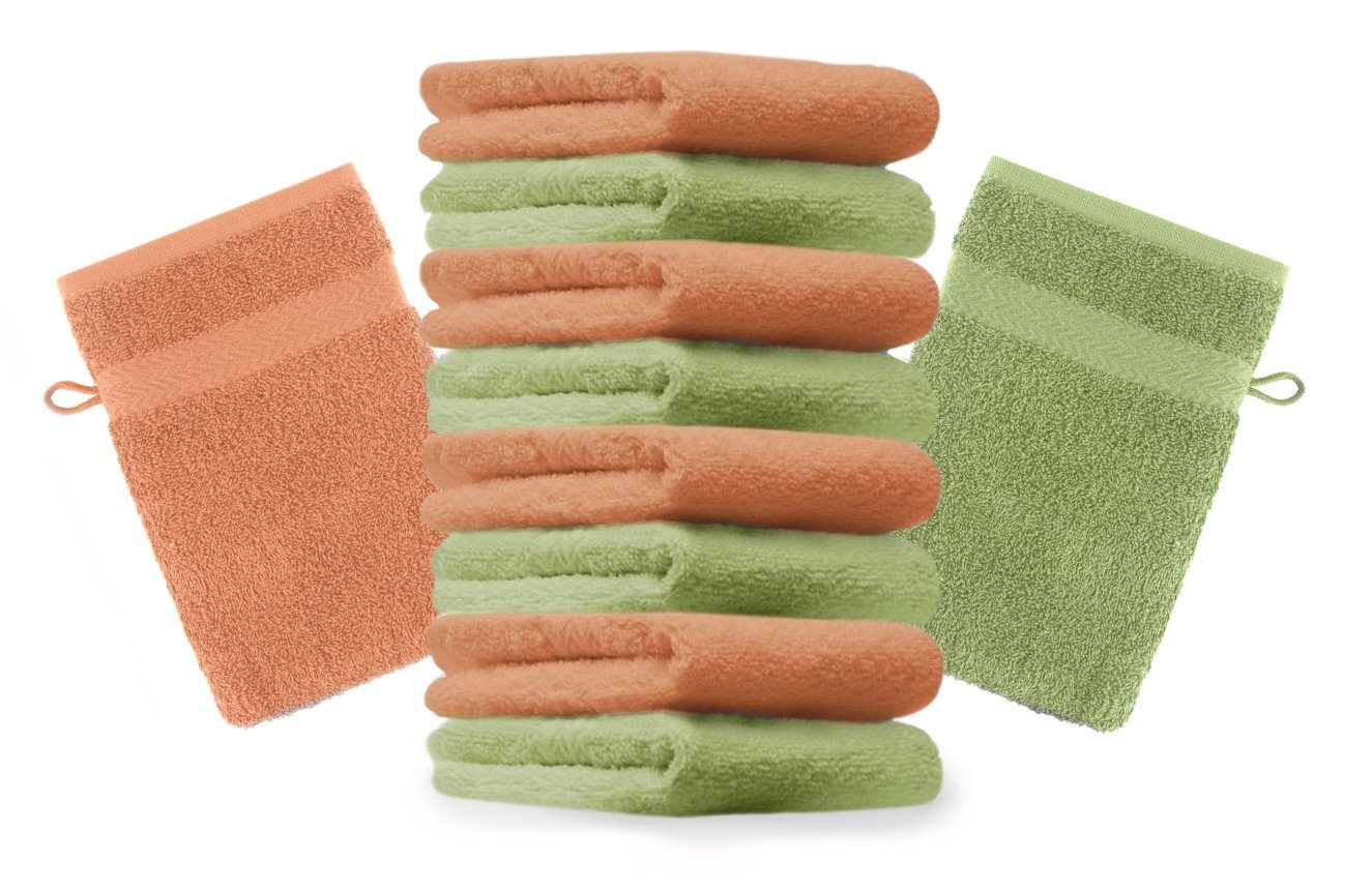Betz Waschhandschuh 10 Stück Waschhandschuhe Premium 100% Baumwolle Waschlappen Set 16x21 cm Farbe orange und apfelgrün