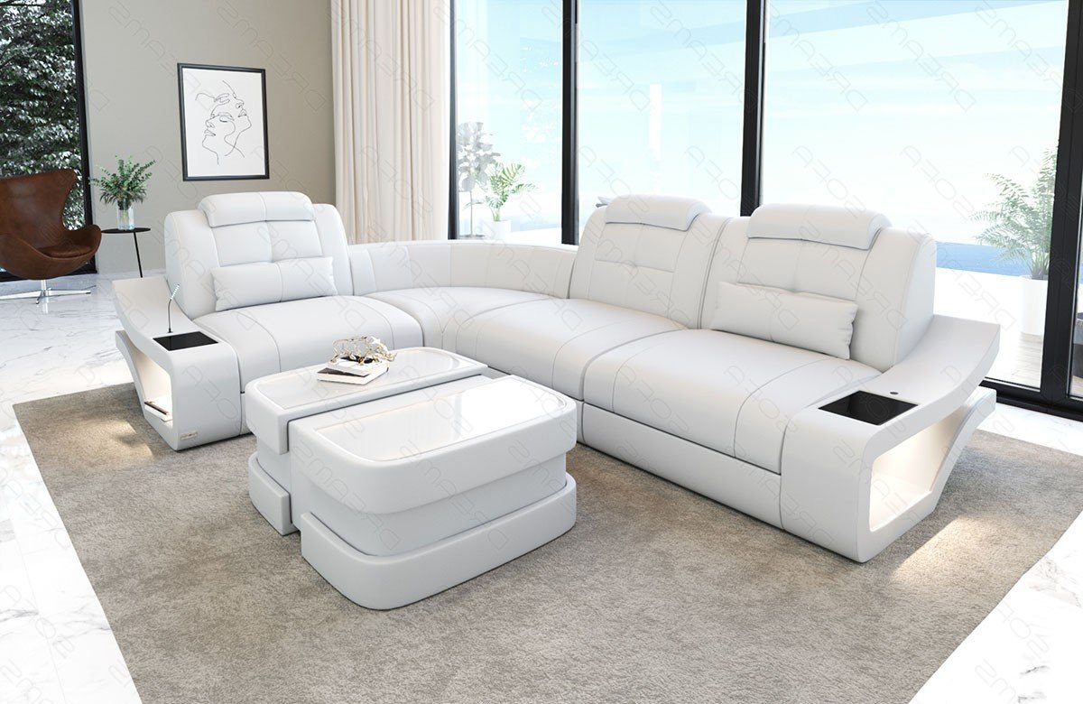 Sofa Dreams Ecksofa Elena Leder mit L-Form Couch Form LED-Beleuchtung L Ledercouch, Ledersofa Sofa