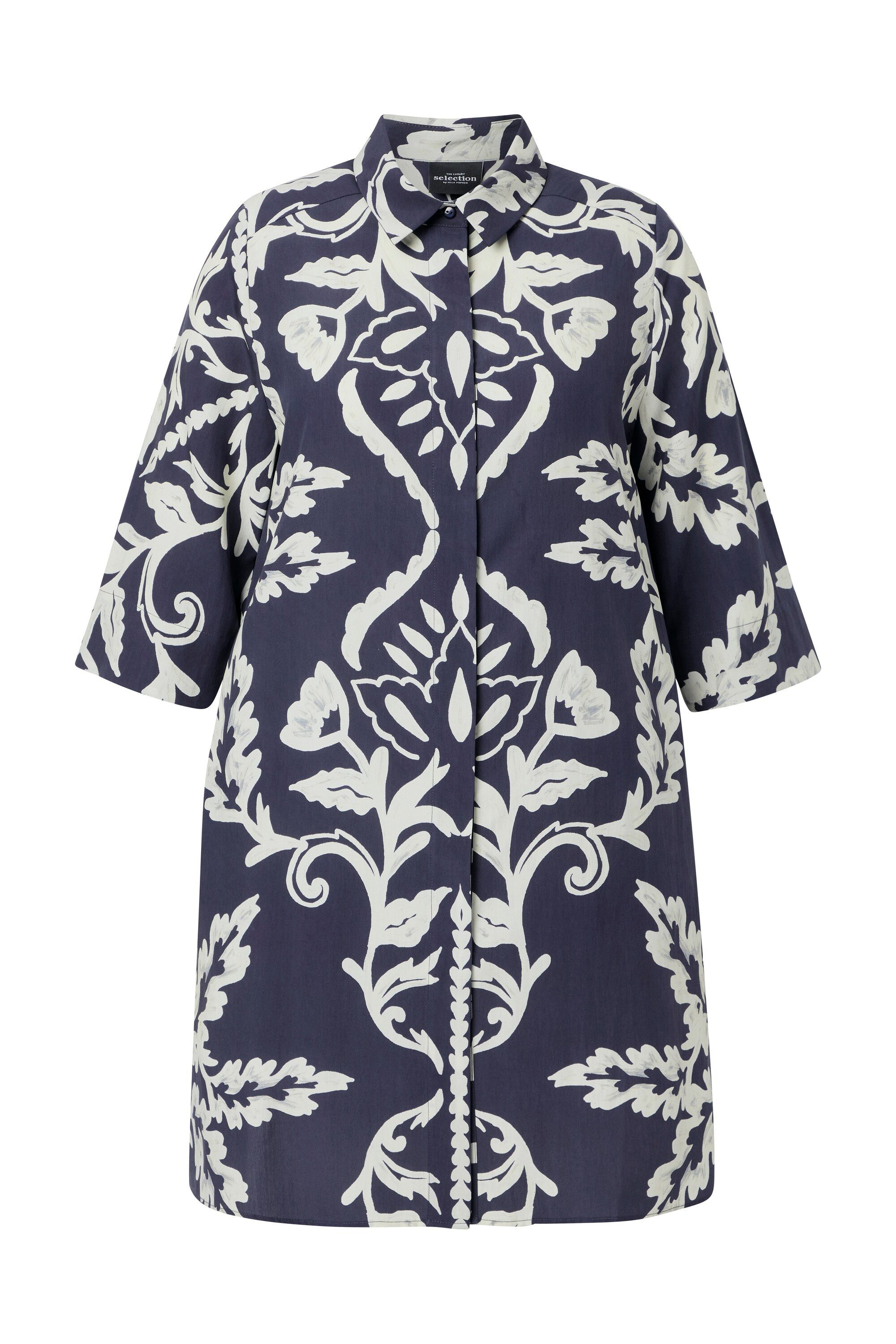 Longbluse Longbluse Lyocell A-Linie Hemdkragen 3/4-Arm