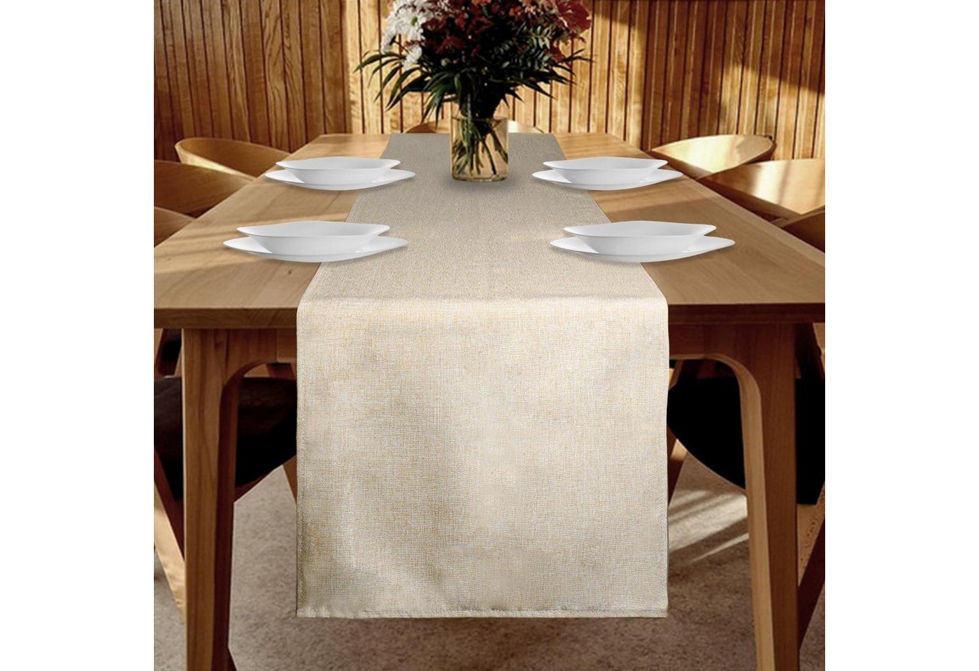 LuxusKollektion Tischläufer Tischläufer 40x140 cm Leinenoptik Beige (1-tlg)