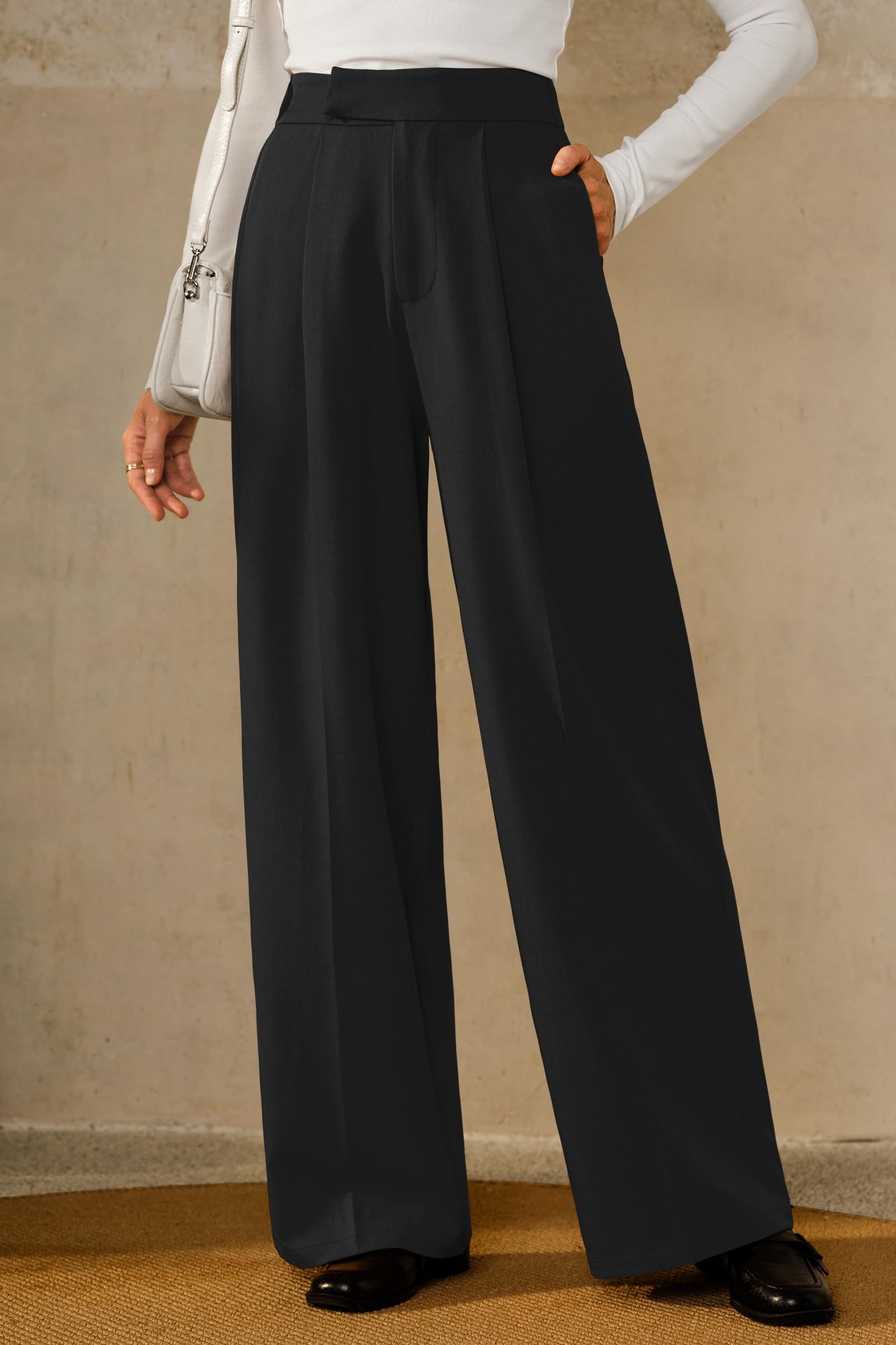 Arach&Cloz Anzughose Damen Businesshose weitem Anzughose knitterfrei Stoffhosen Pleated Wide Leg Pants Loungehose Geeignet Büro und Alltag – Bild 4 von 5