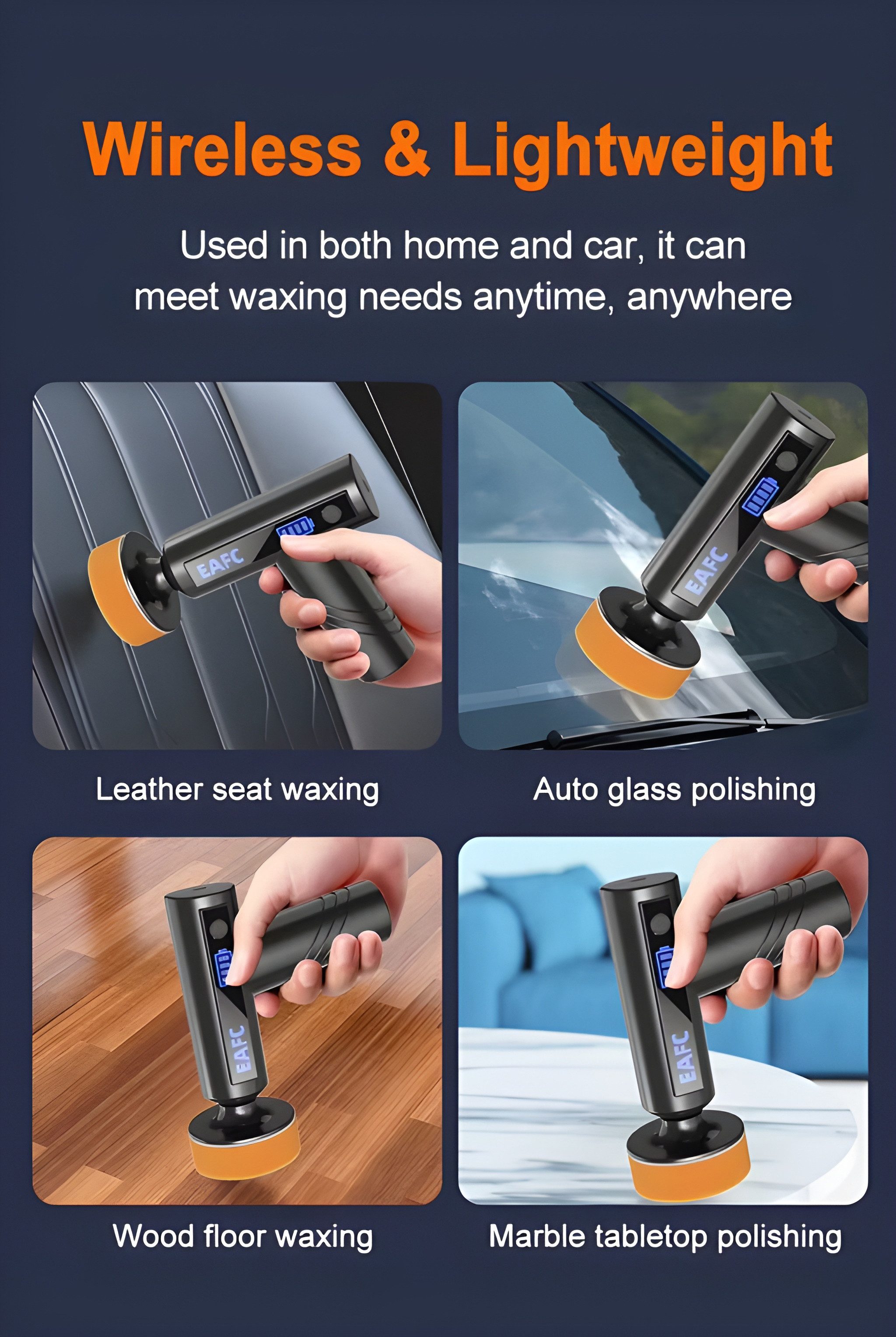 Athlix Poliermaschine Auto Hand Polierer zur Kratzerreparatur Kabellos Akku, 4500 mAh mit 3 Polierpads