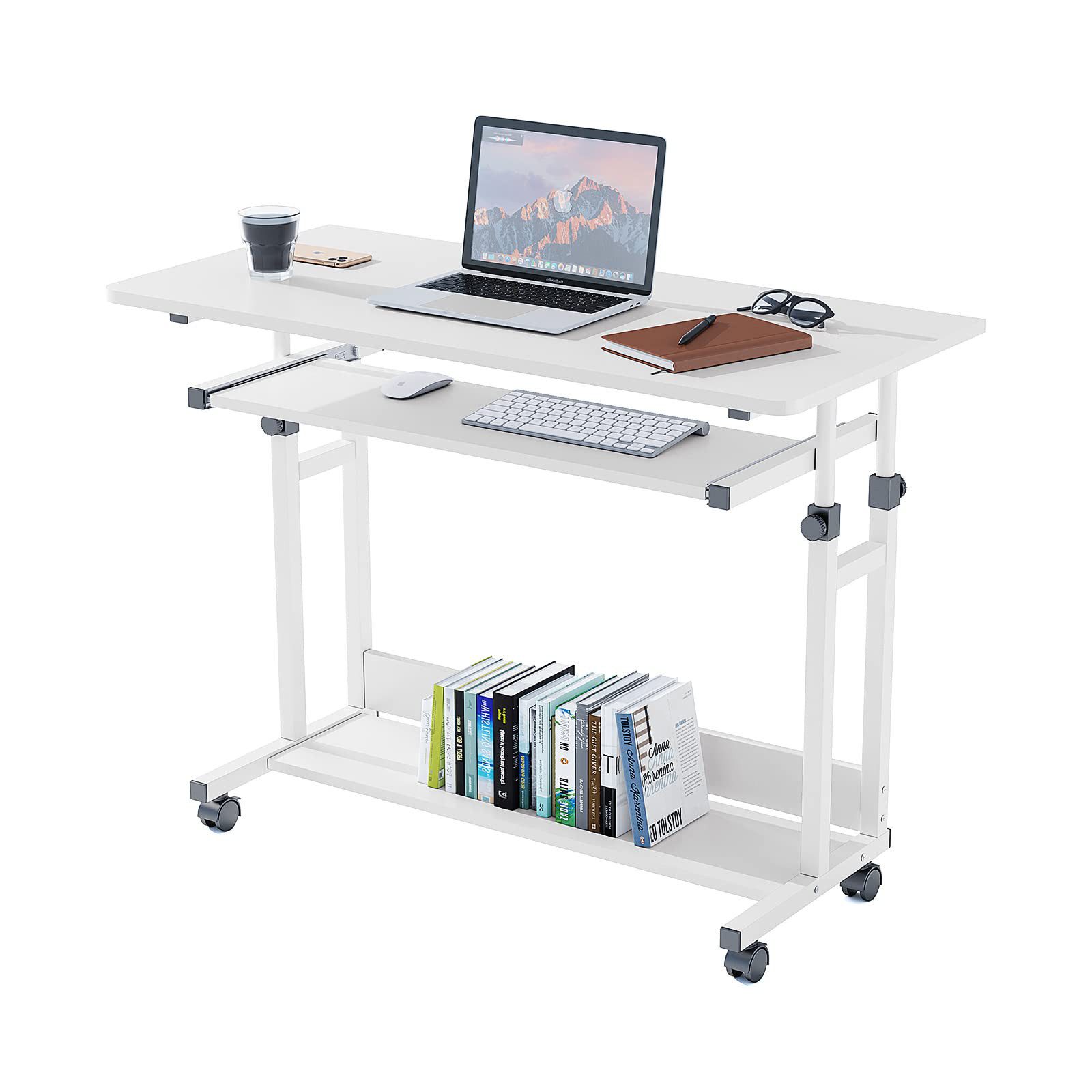 NAIMP Computertisch Schreibtisch höhenverstellbar Beistelltisch mit Rollen günstig online kaufen