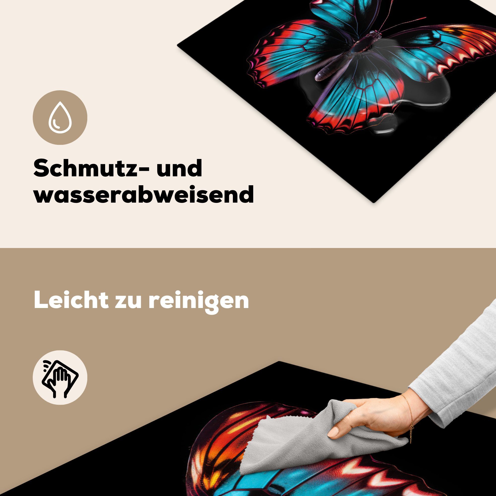 MuchoWow Herdblende-/Abdeckplatte Schmetterling - nutzbar, 60x52 Schwarz, Farben Vinyl, Arbeitsfläche (1 - Ceranfeldabdeckung - Mobile Tier cm, tlg)