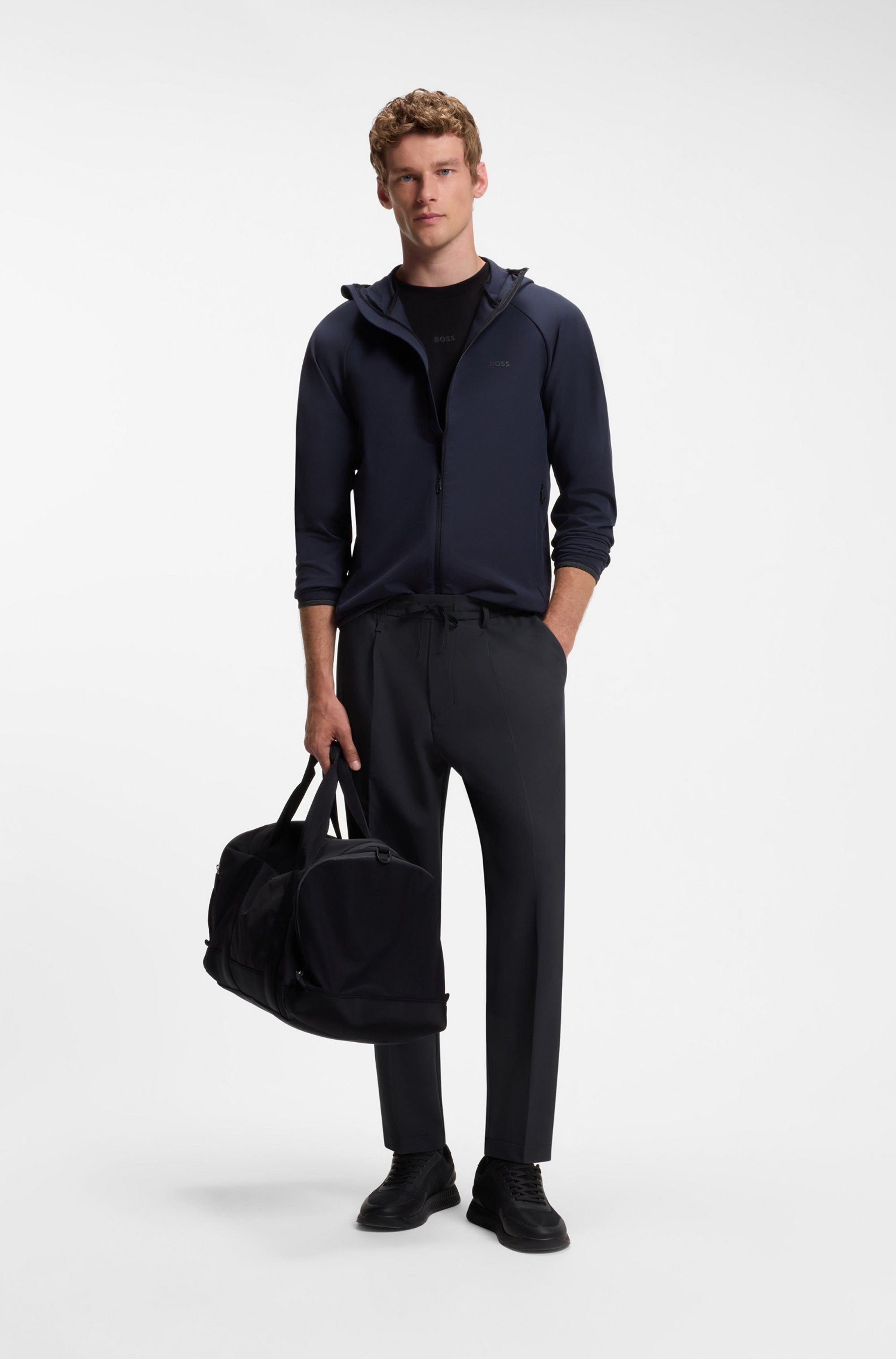 BOSS GREEN Webhose T Convert-Pleat mit Zugbund und Markenlabel Bundfaltenhose Anzughose Stretchhose