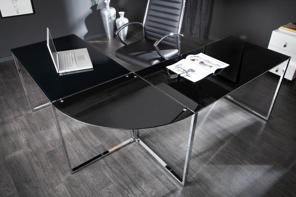 silber, DEAL · Arbeitszimmer · riess-ambiente / BIG Modern Eckschreibtisch · Design · groß schwarz Office Metall Glas · Home 180cm