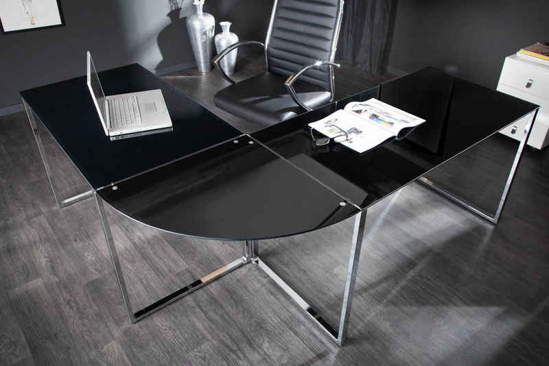 riess-ambiente Eckschreibtisch »BIG DEAL 180cm schwarz / silber«, Arbeitszimmer · Glas · Metall · groß · Modern Design · Home Office