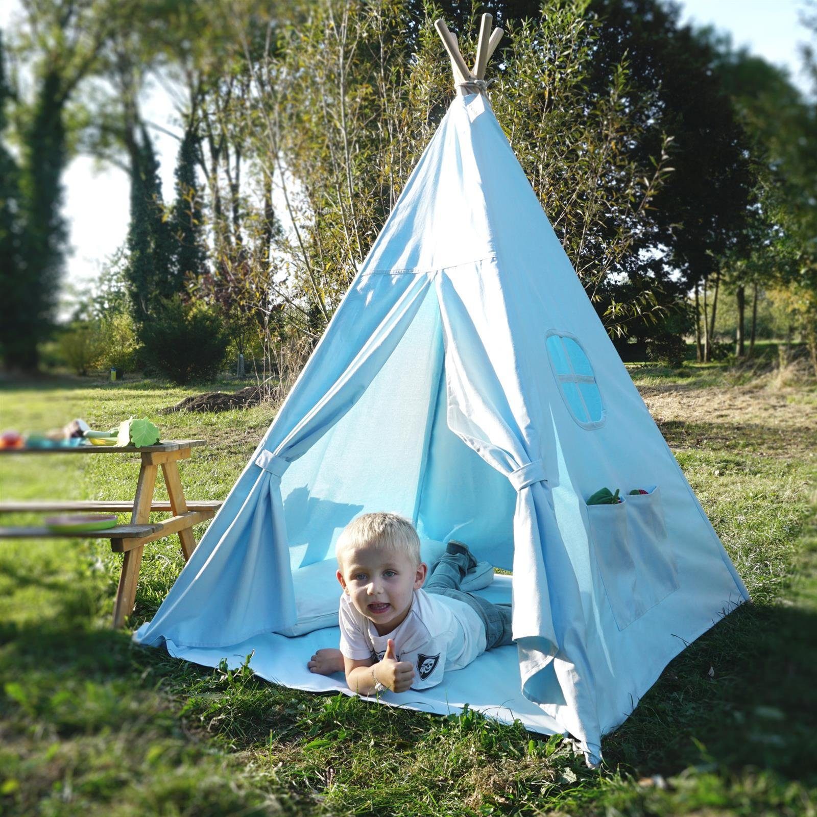 blau Tipi-Zelt Lønne Kinderzelt, einfarbig Set) (6er Kinder Tipi Hej für Zelt
