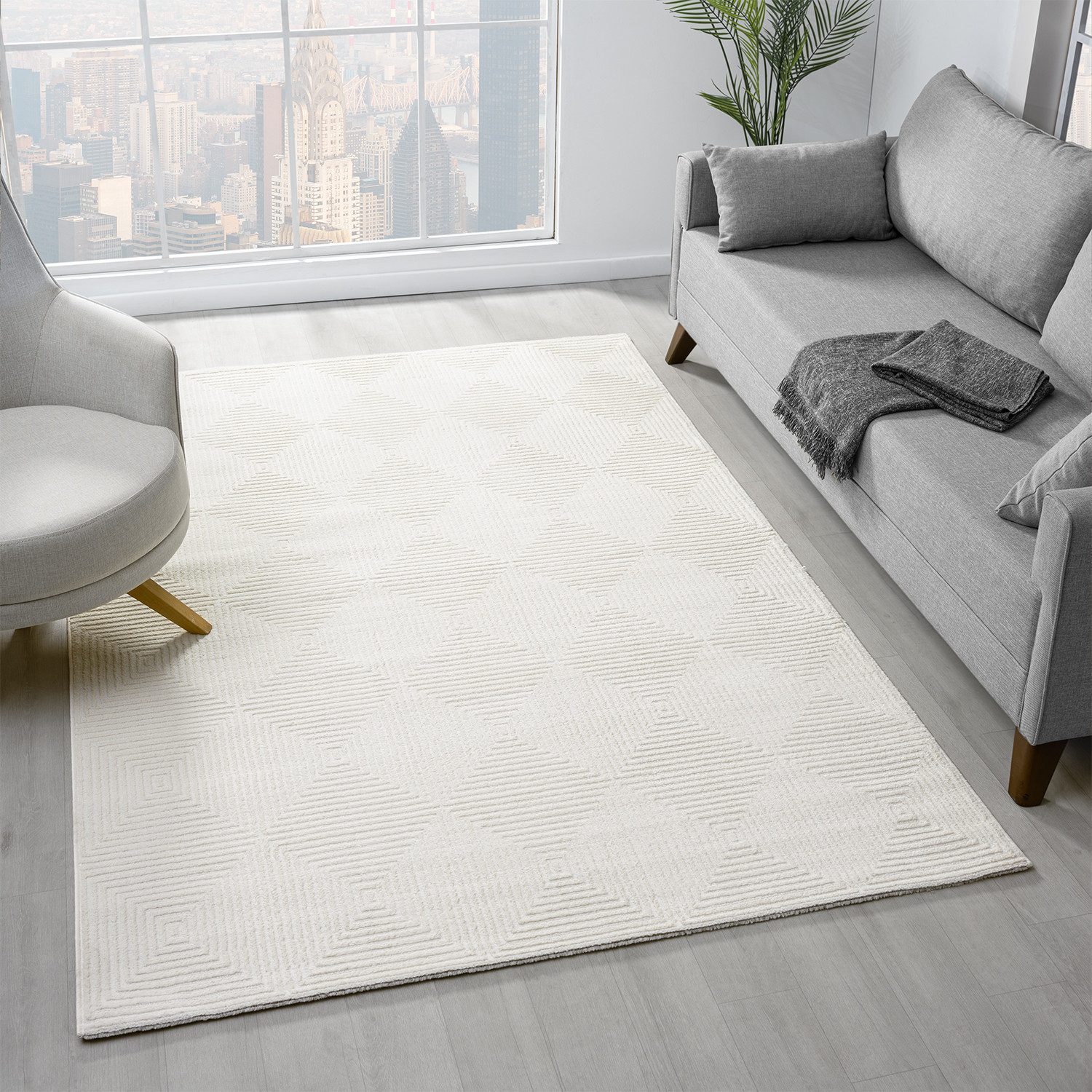 Vimoda Designteppich Wohnzimmer Boho Design 3D Raute Hoch-Tief-Effekt, Rech günstig online kaufen