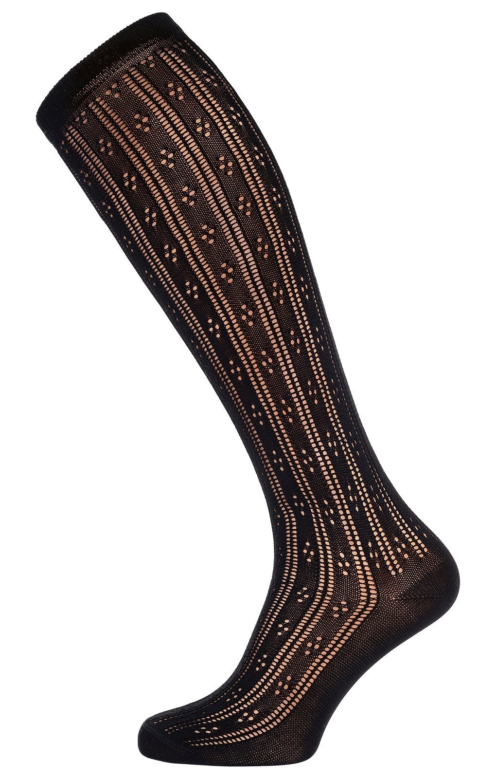 Lusana Trachtensocken Kniestrümpfe Ajourmuster L6665-1 schwarz 01 sz