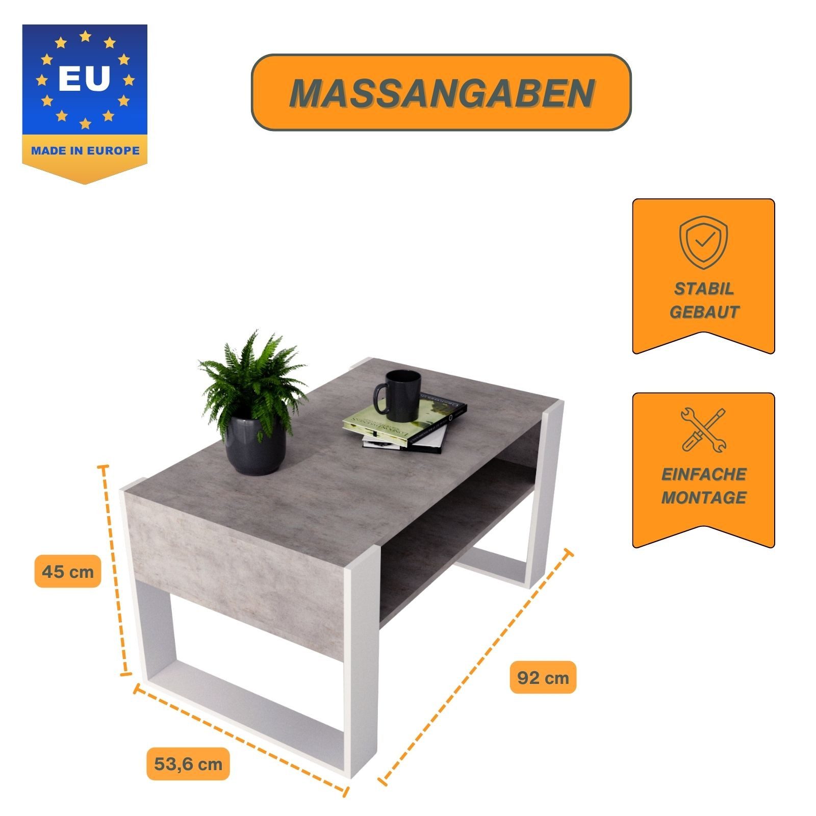 CraftPAK Couchtisch Wohnzimmer Tisch für Couch - mit zusätzlicher Ablageflä günstig online kaufen