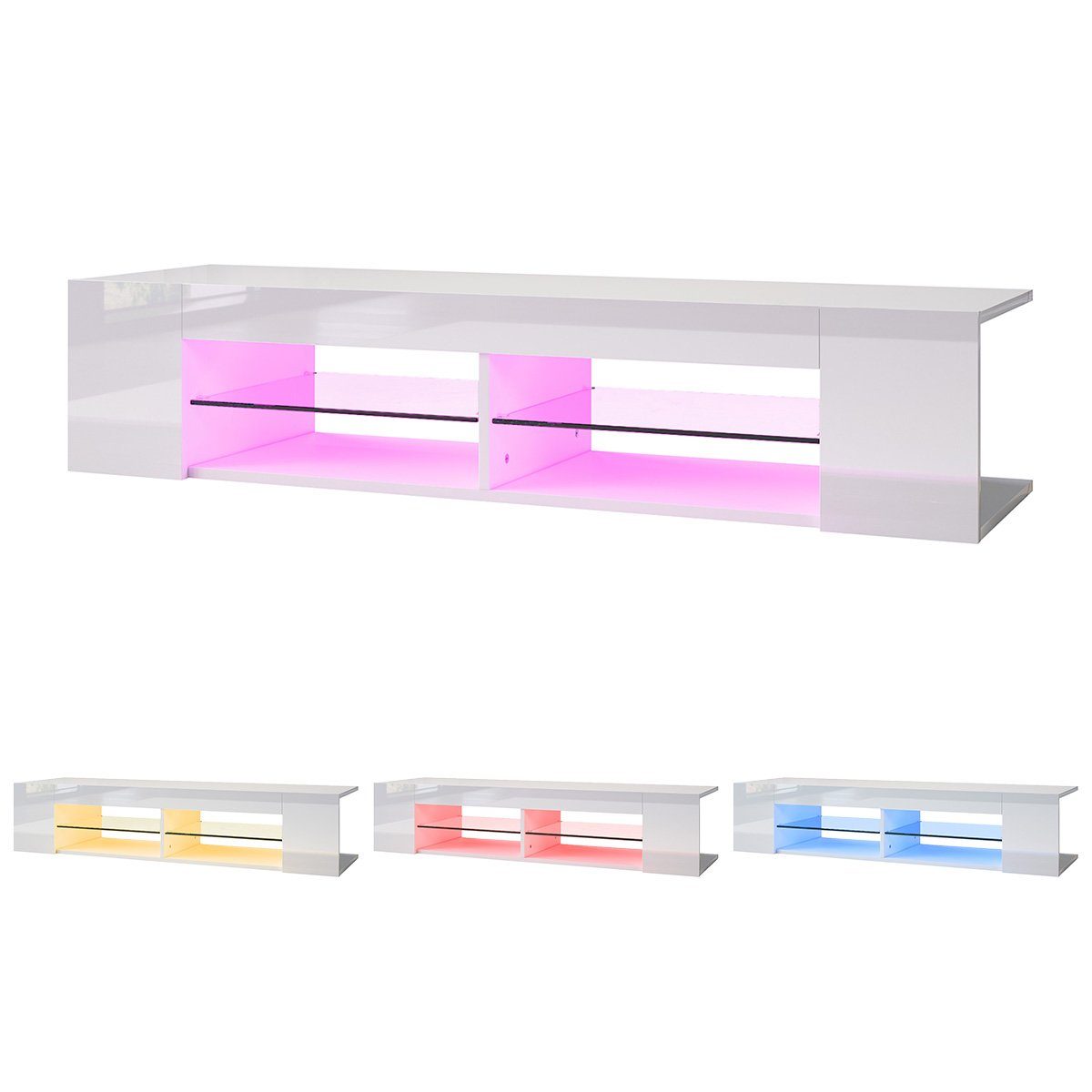 SONNI TV-Schrank TV Schrank Weiß Hochglanz mit LED-Beleuchtung 12 Farben